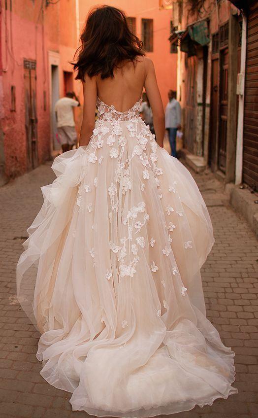 Wholesa A-line Backless Straps Brush Train Tulle Long Bridal Gown Wedding Dresses