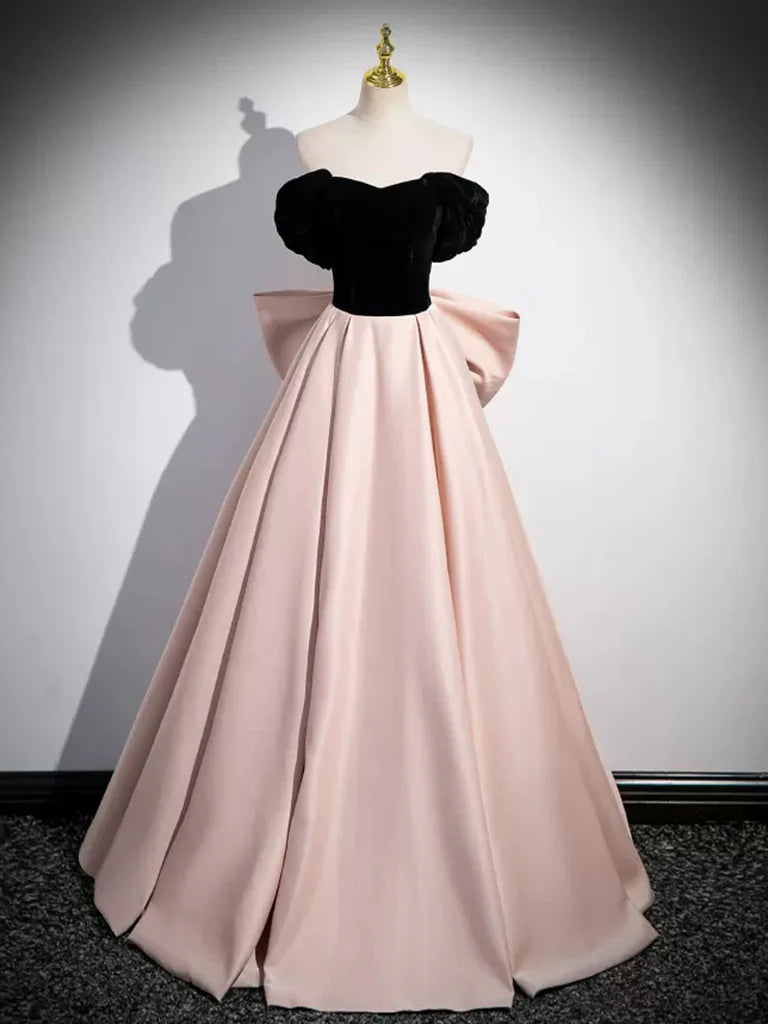 Wholesa A-Line Off Shoulder Satin Long Prom Dress