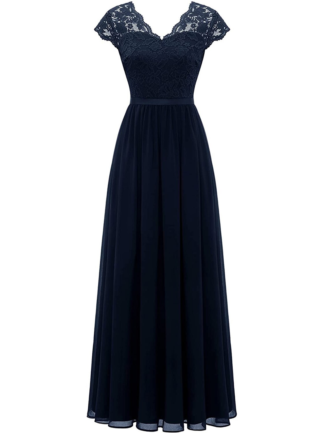 wholesale  A-Line Mother of the Bride Dress Elegant V Neck Floor Length Chiffon Lace Short Sleeve with Lace Pleats