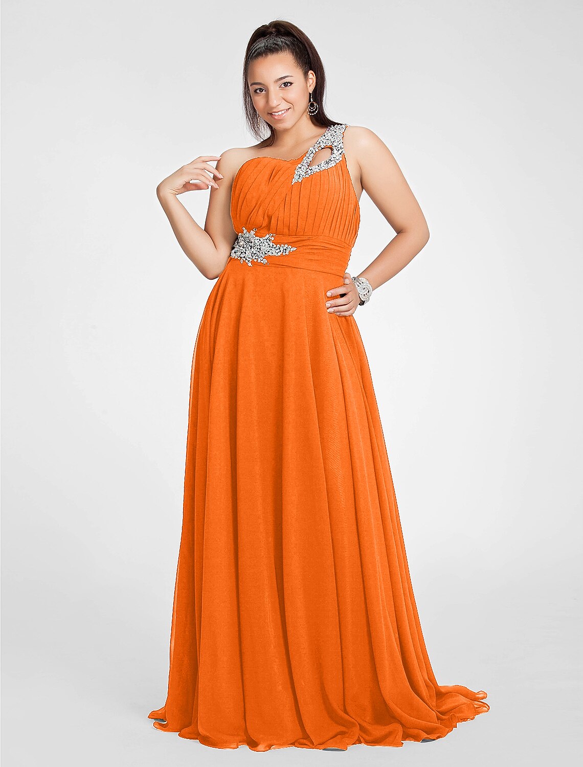 Wholesa A-Line Cut Out Dress Wedding Guest Prom Sweep / Brush Train Sleeveless One Shoulder Chiffon with Ruched Beading
