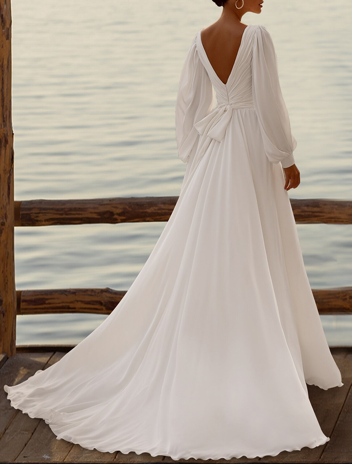 Wholesa  Simple Wedding Dresses Wedding Dresses A-Line Camisole Sleeveless Tea Length Chiffon Bridal Gowns With Pleats Solid Color