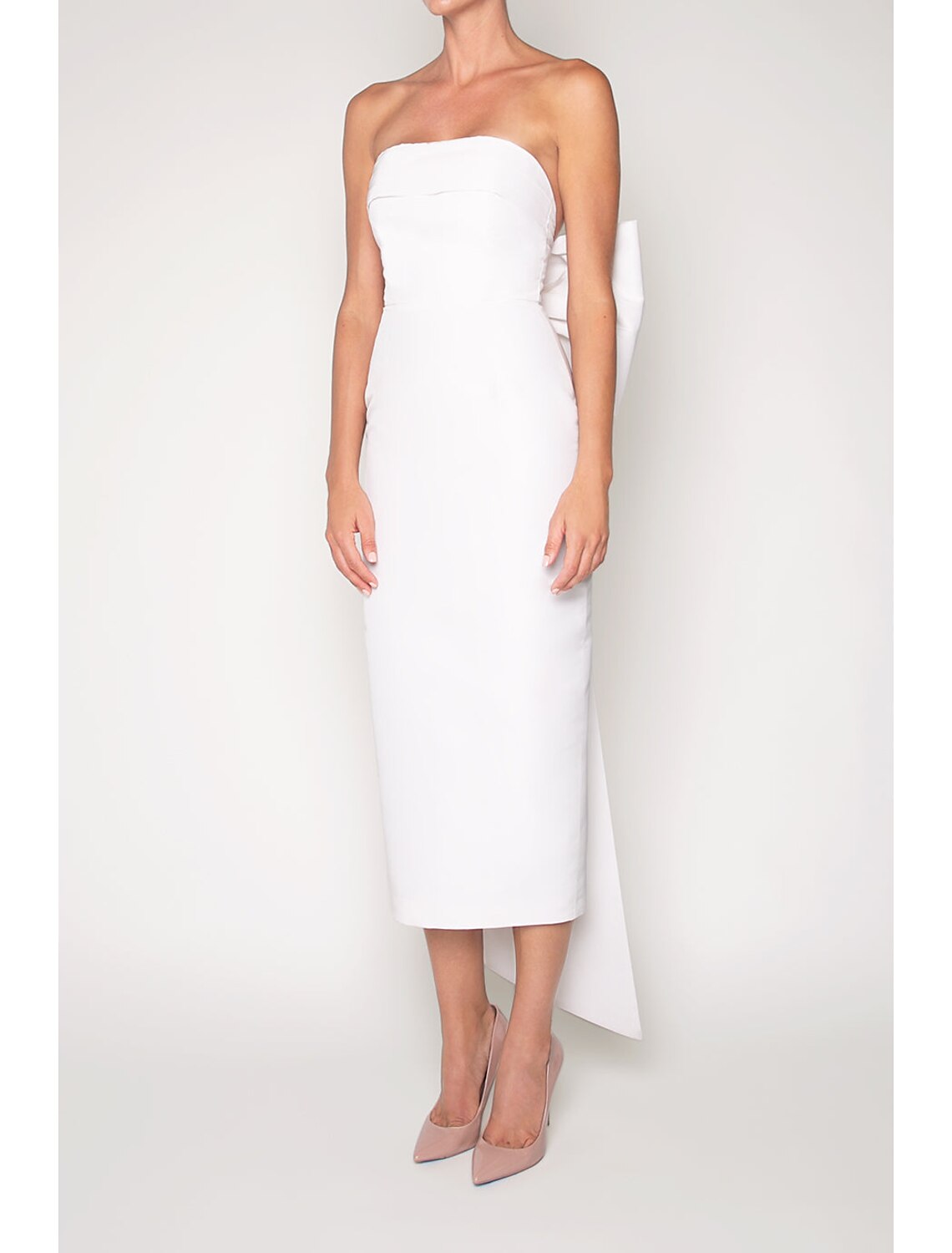 Wholesa Sheath / Column Cocktail Dresses Party Dress Wedding Guest Engagement Tea Length Sleeveless Strapless Fall Wedding Reception Satin with Bow(s)