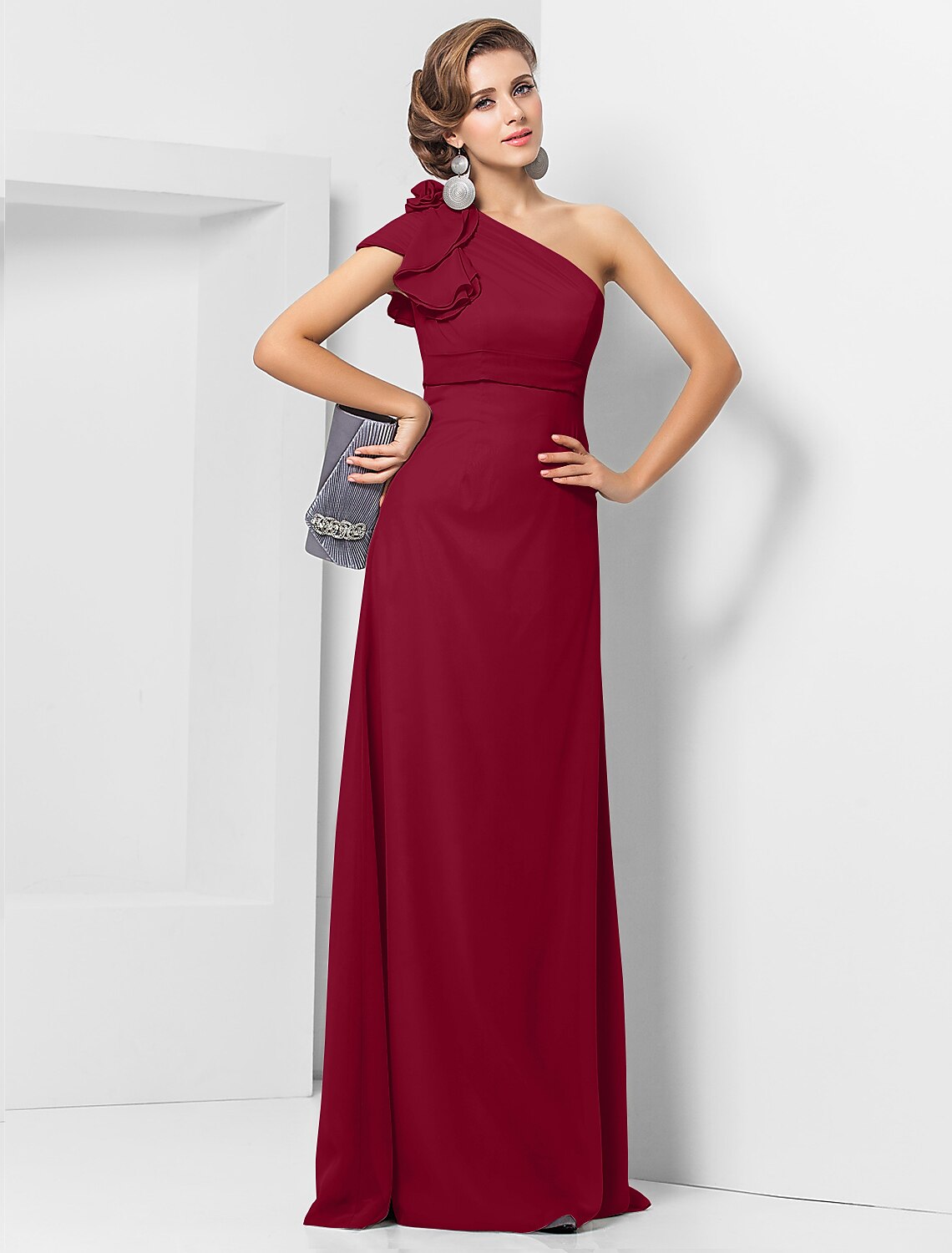 Wholesa Sheath / Column Elegant Dress Wedding Guest Formal Evening Floor Length Sleeveless One Shoulder Bridesmaid Dress Chiffon with Sash / Ribbon Appliques