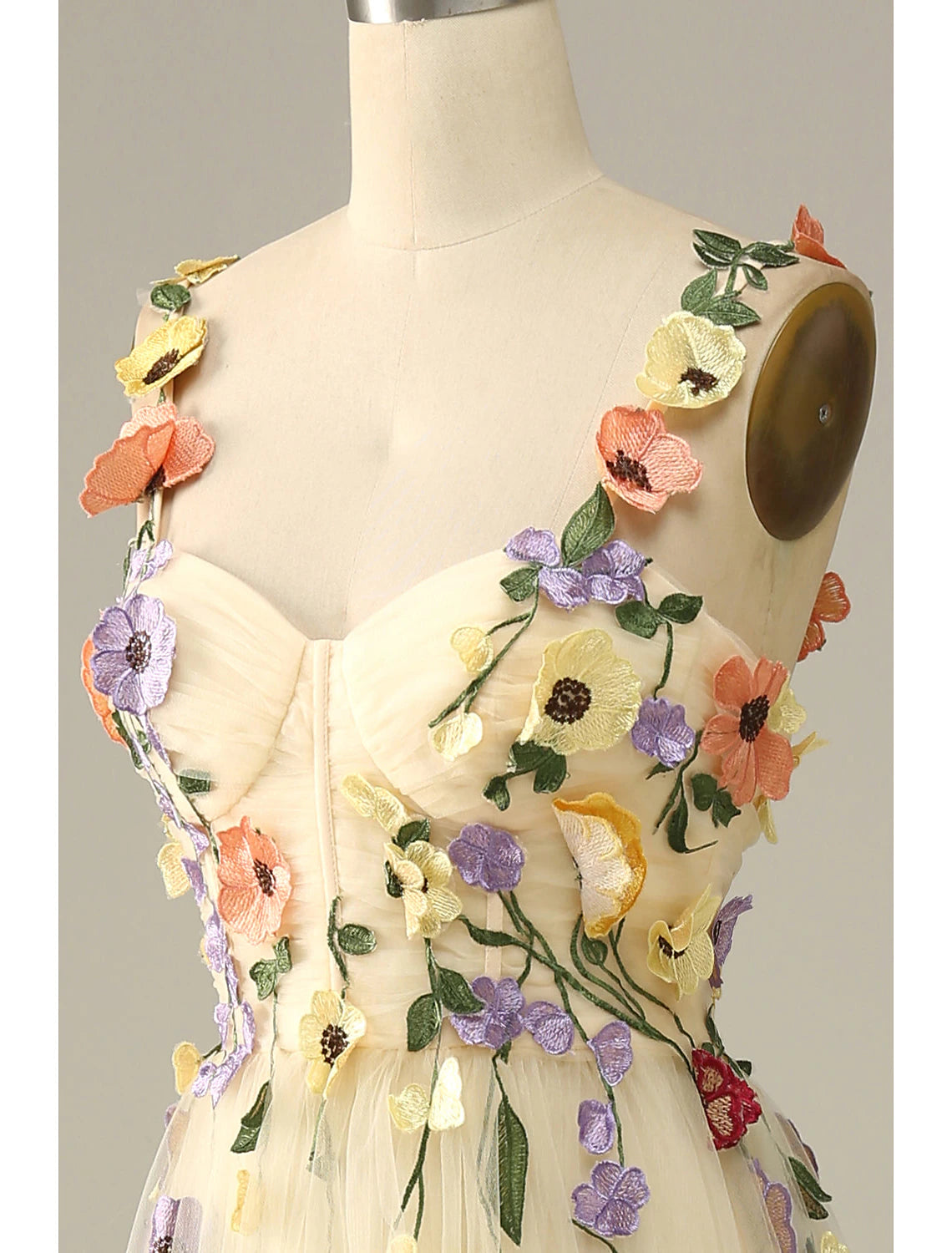 wholesale  A-Line Wedding Guest Dresses Floral Dress Holiday Prom Floor Length Sleeveless Spaghetti Strap Tulle with Appliques