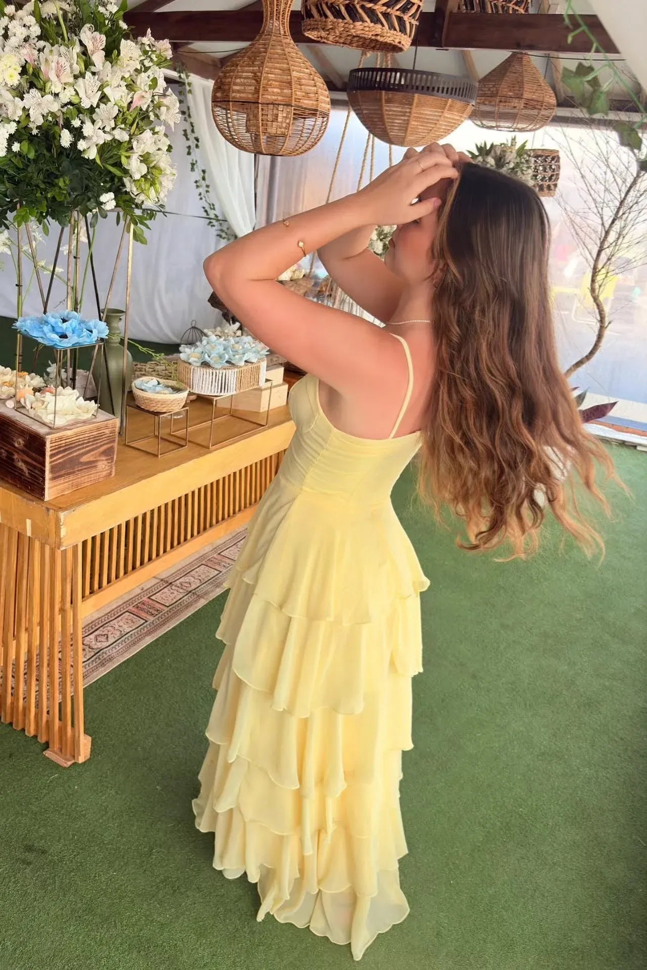 Whimsical Sweetheart Spaghetti Strap Tiered Chiffon Prom Dress