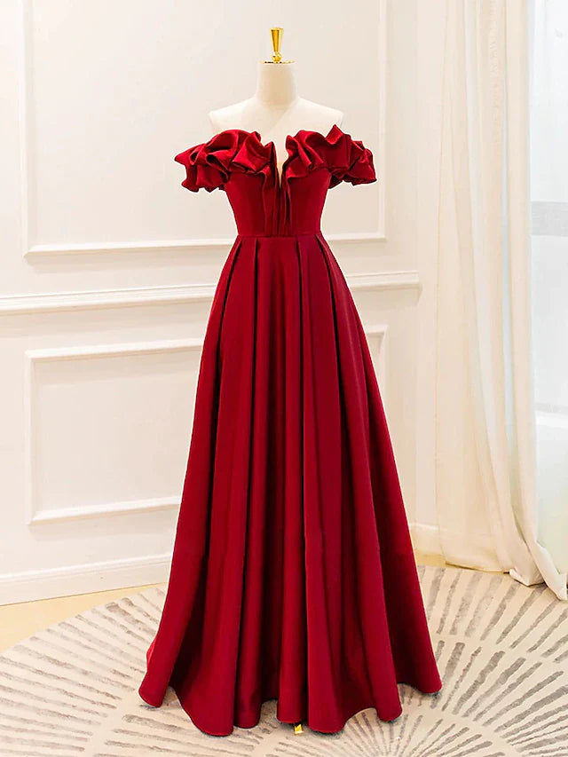 Wholesa Ball Gown A-Line Evening Gown Empire Dress Prom Floor Length Sleeveless V Neck Jersey with Pleats Strappy