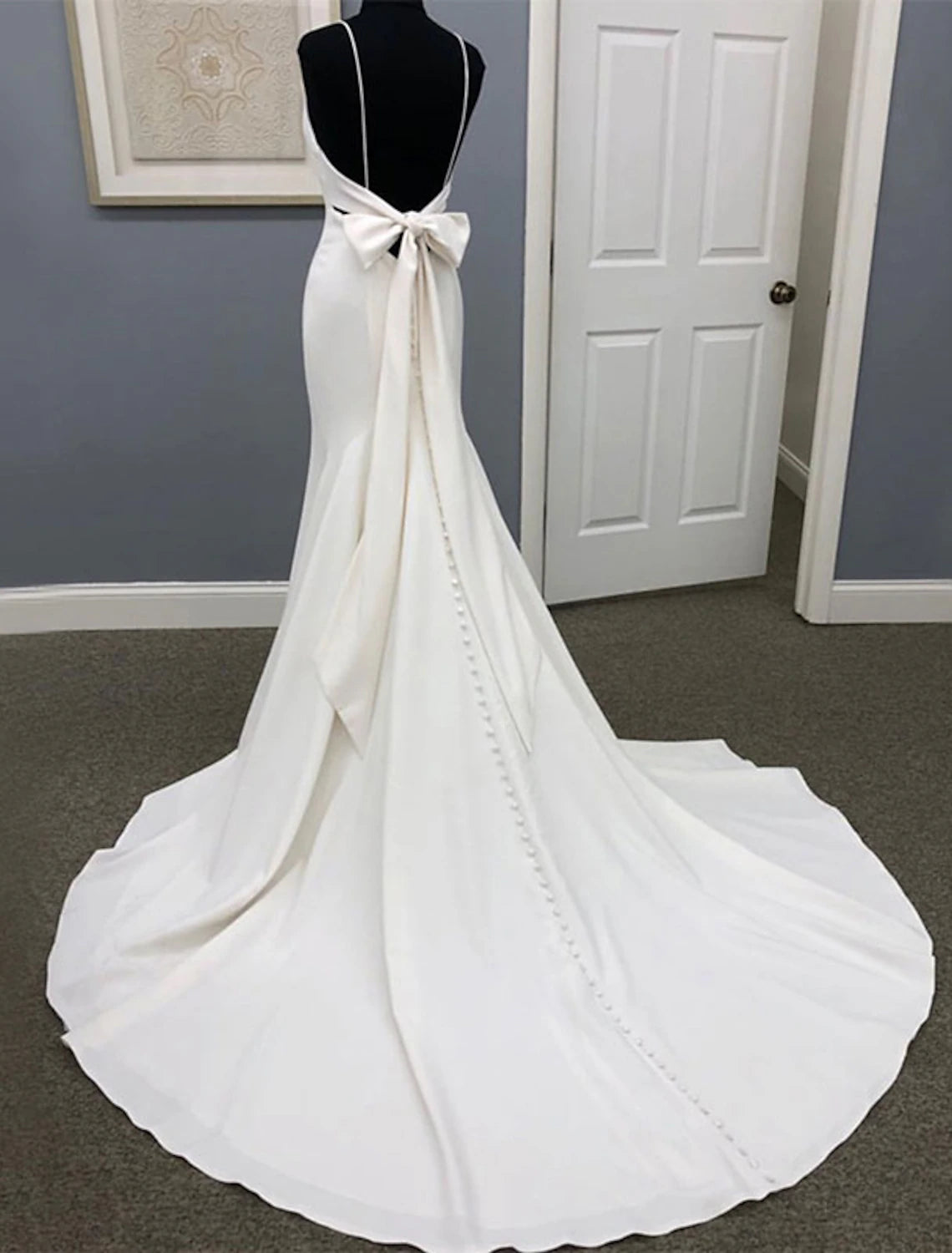 wholesale  Hall Casual Wedding Dresses Mermaid / Trumpet Sweetheart Camisole Spaghetti Strap Court Train Satin Outdoor Bridal Gowns With Bow(s)