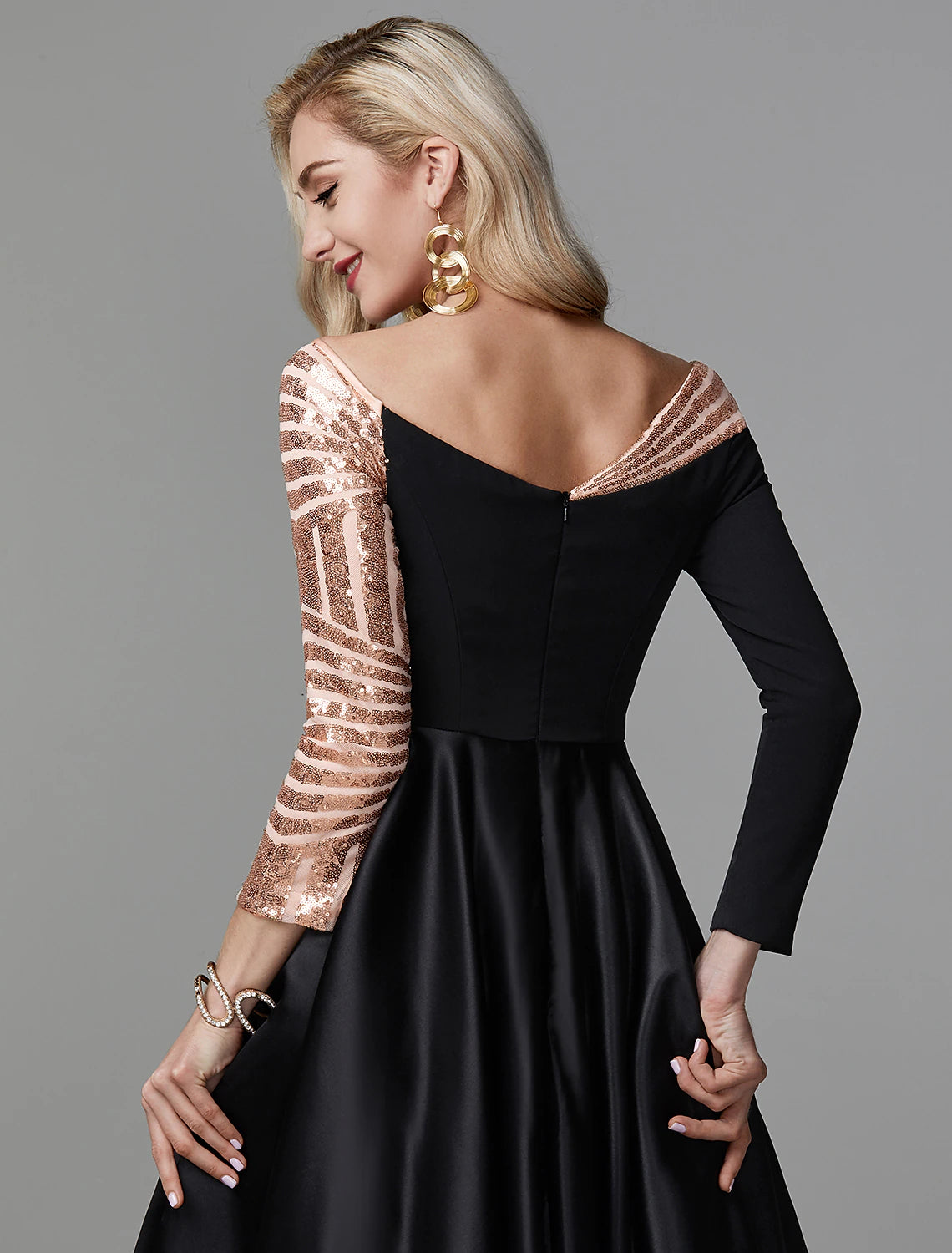 Wholesa Ball Gown Vintage Dress Quinceanera Formal Evening Floor Length Long Sleeve Off Shoulder Satin with Sequin