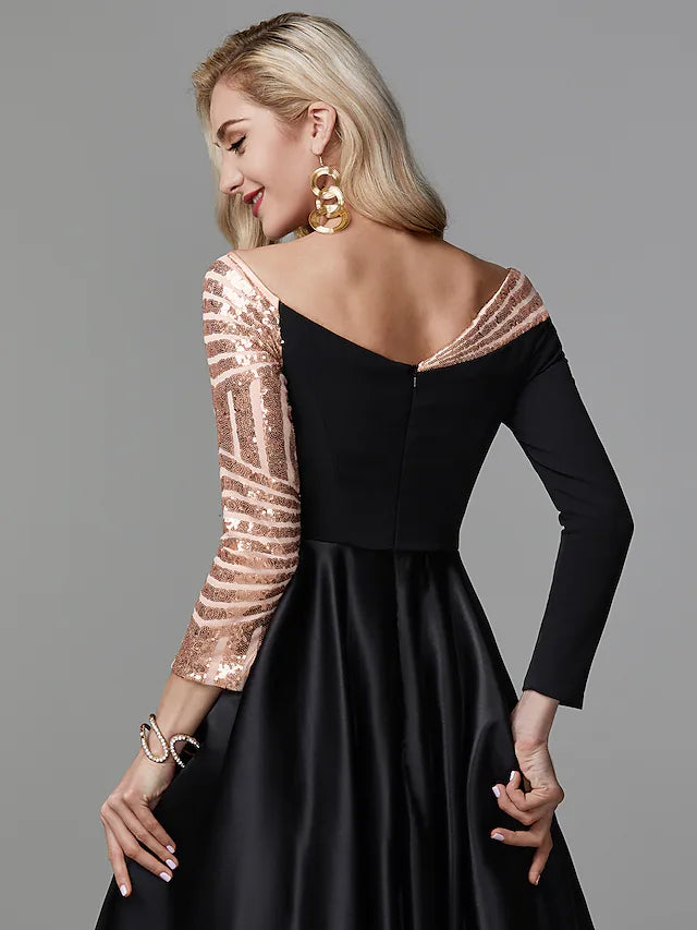 Wholesa Ball Gown Sparkle Quinceanera Formal Evening Dress Off Shoulder Long Sleeve Floor Length Satin with Sequin