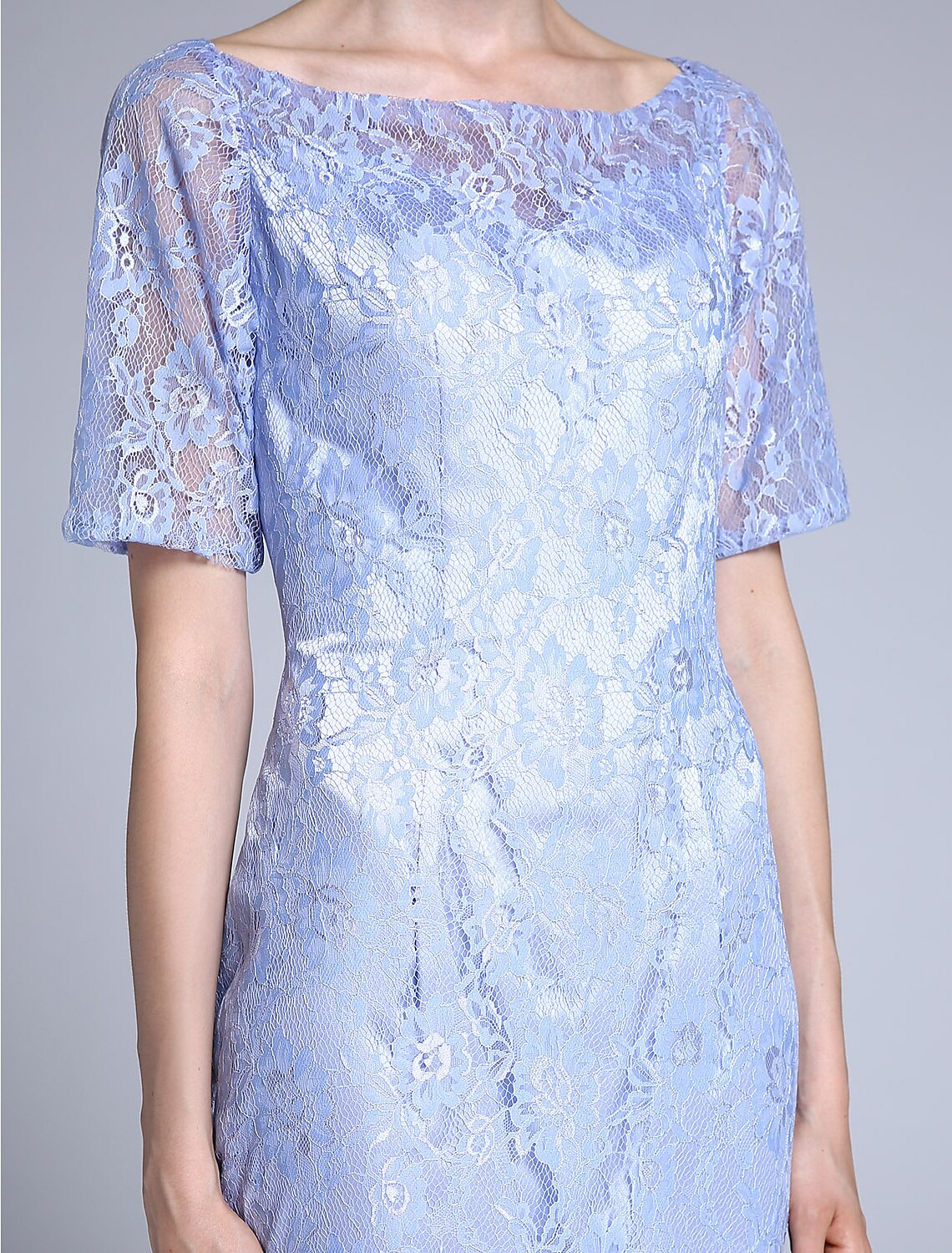 wholesale  Sheath / Column Mother of the Bride Dress Convertible Dress Scoop Neck Knee Length Satin Lace Half Sleeve No with Lace