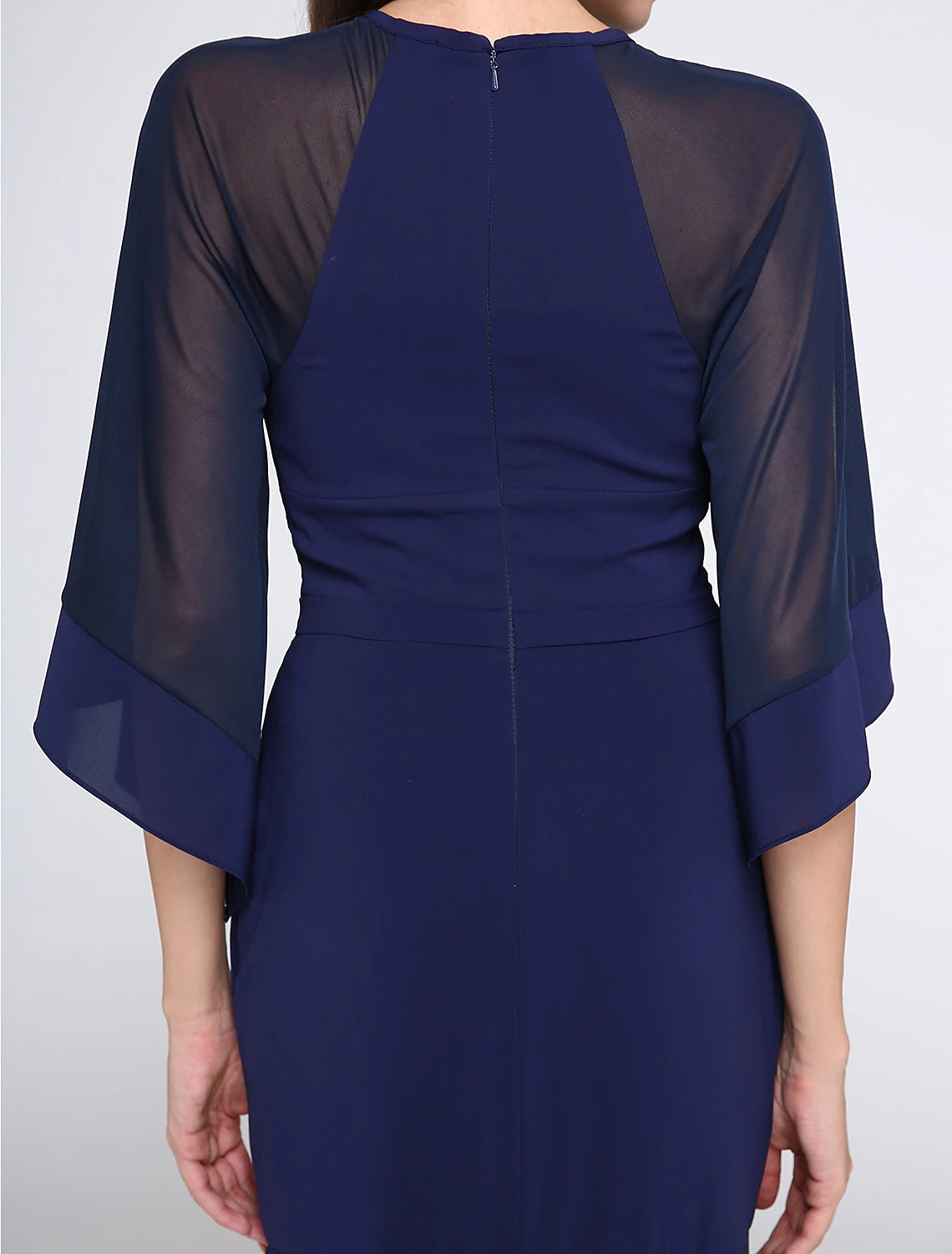 Wholesa Sheath / Column See Through Dress Prom Formal Evening Floor Length Half Sleeve Jewel Neck Chiffon with Pleats