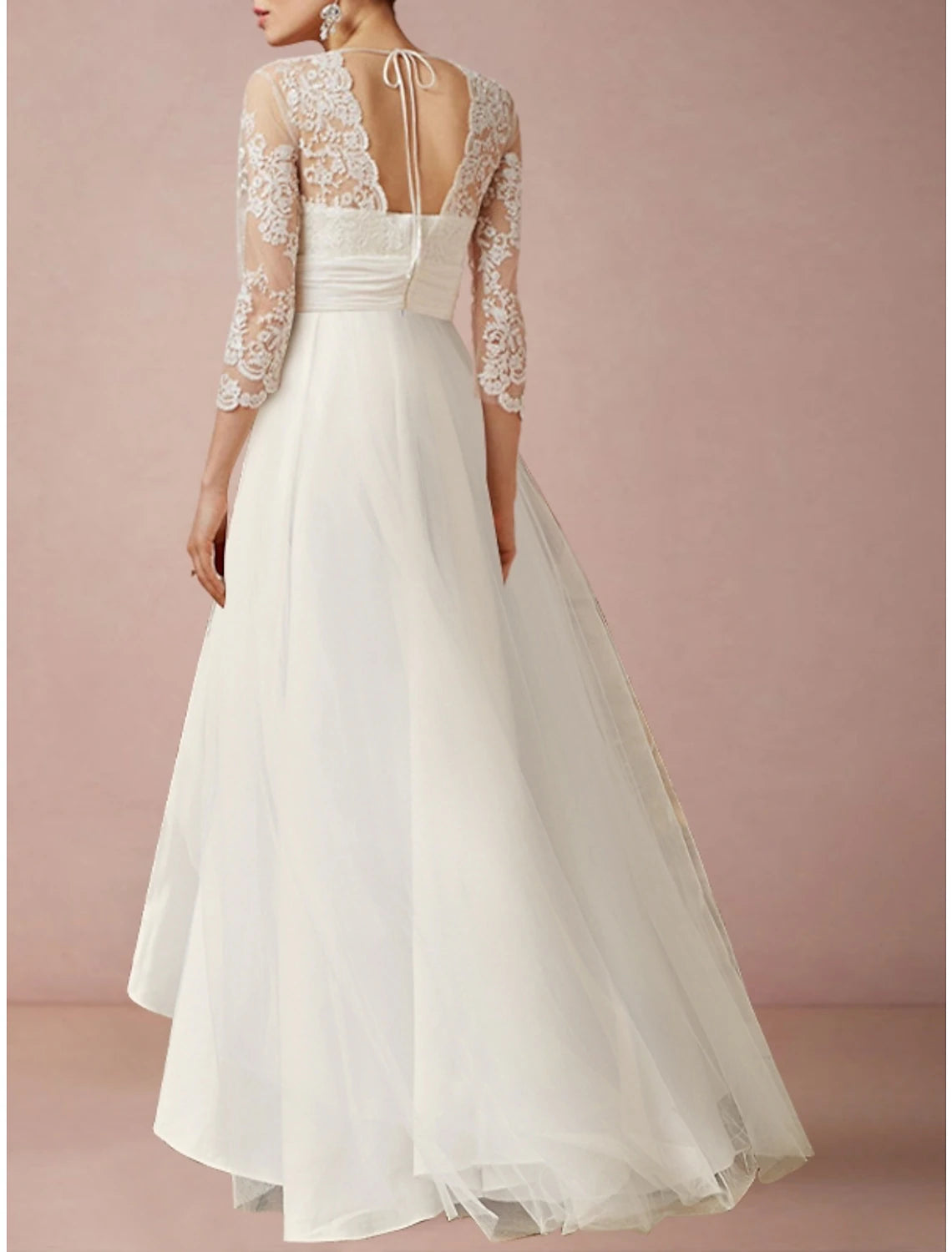 Wholesa Mature Wedding Dresses Sheath / Column V Neck 3/4 Length Sleeve Asymmetrical Chiffon Bridal Gowns With Pleats Ruched