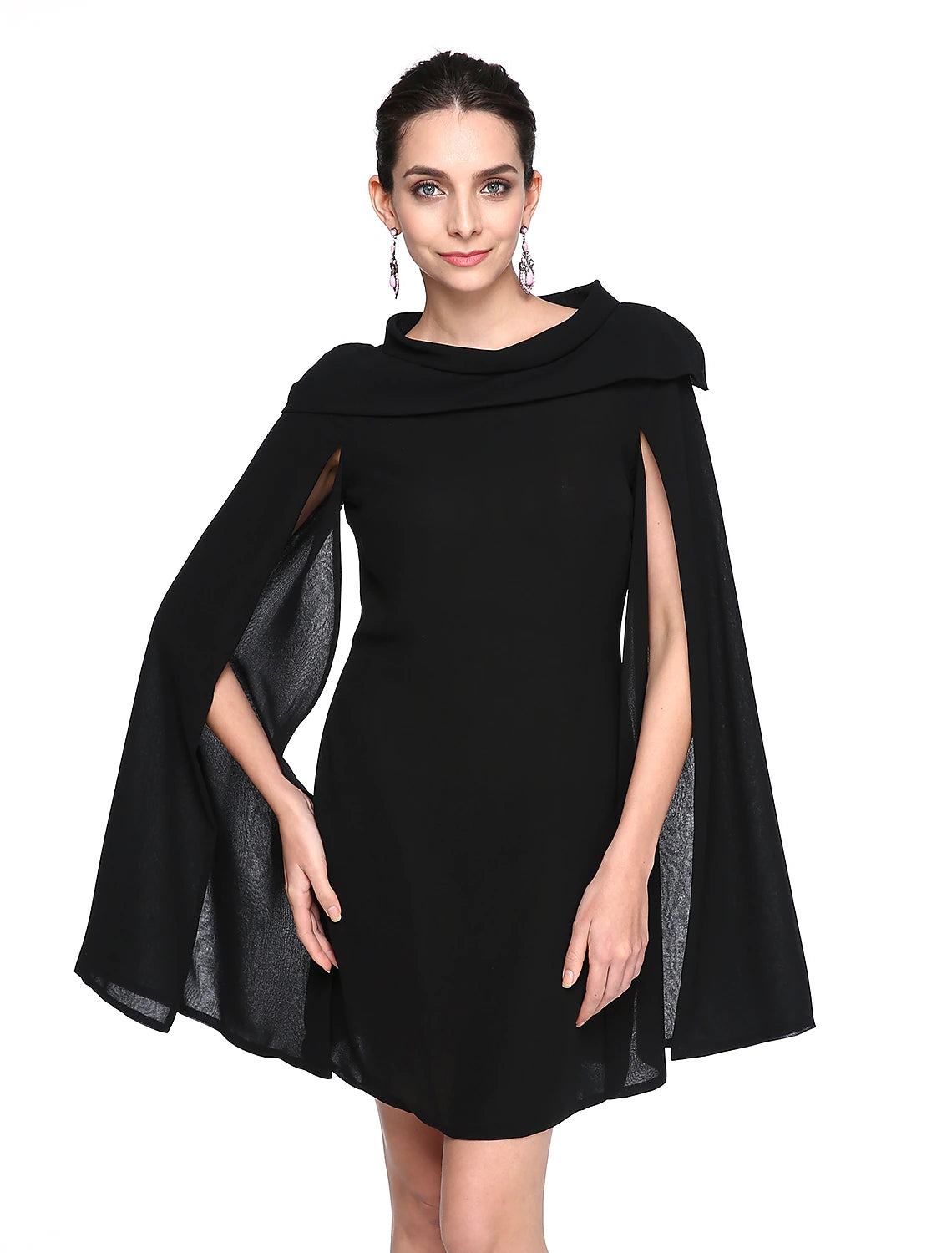 wholesale  A-Line Black Dress Holiday Homecoming Short / Mini Sleeveless Jewel Neck Fall Wedding Guest Chiffon with Pleats