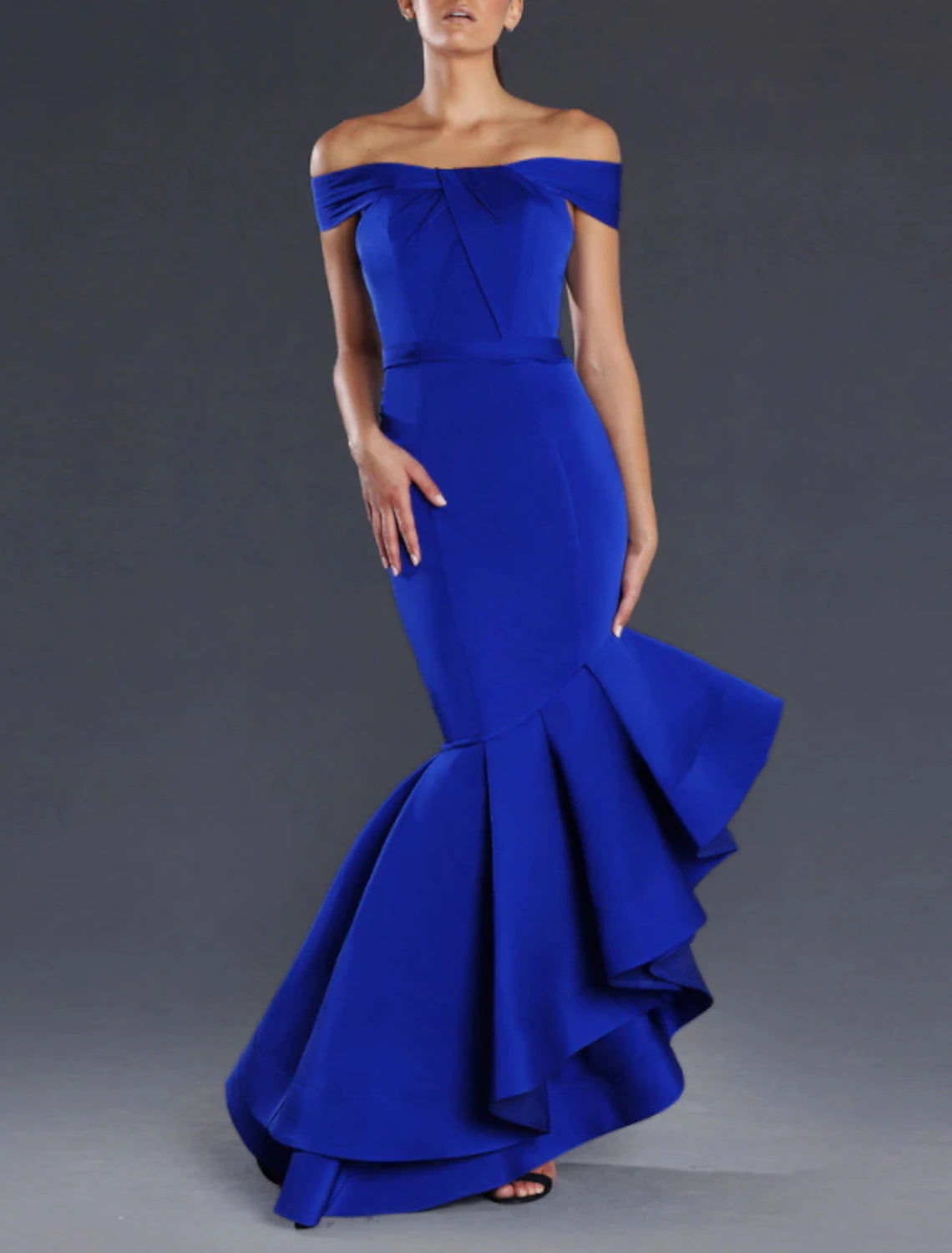 Wholesa Mermaid / Trumpet Prom Dresses Minimalist Dress Valentine's Day Wedding Guest Asymmetrical Sleeveless Off Shoulder Satin with Sleek Ruffles