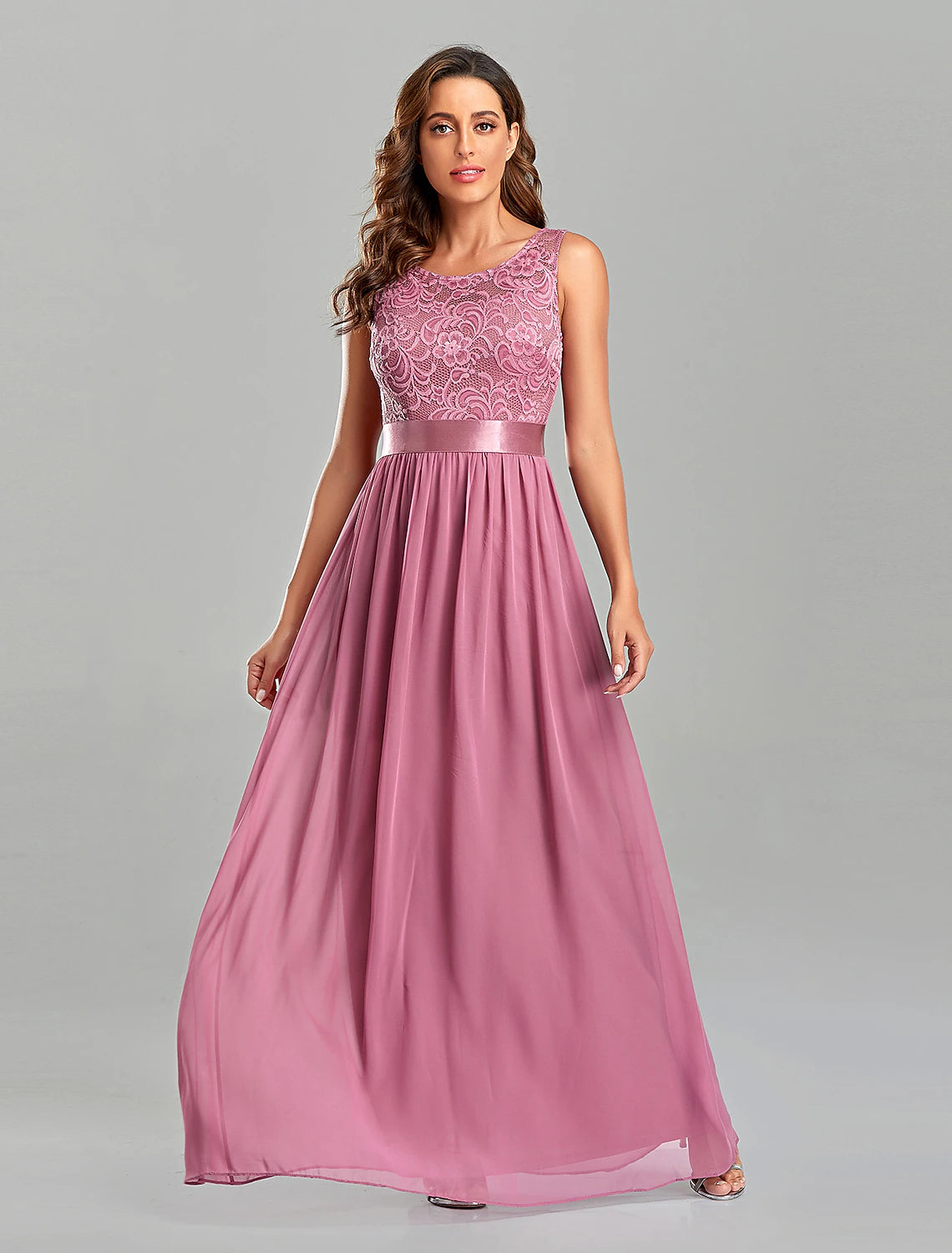 wholesa A-Line Evening Gown Empire Dress Party Wear Wedding Guest Floor Length Short Sleeve Jewel Neck Chiffon with Embroidery