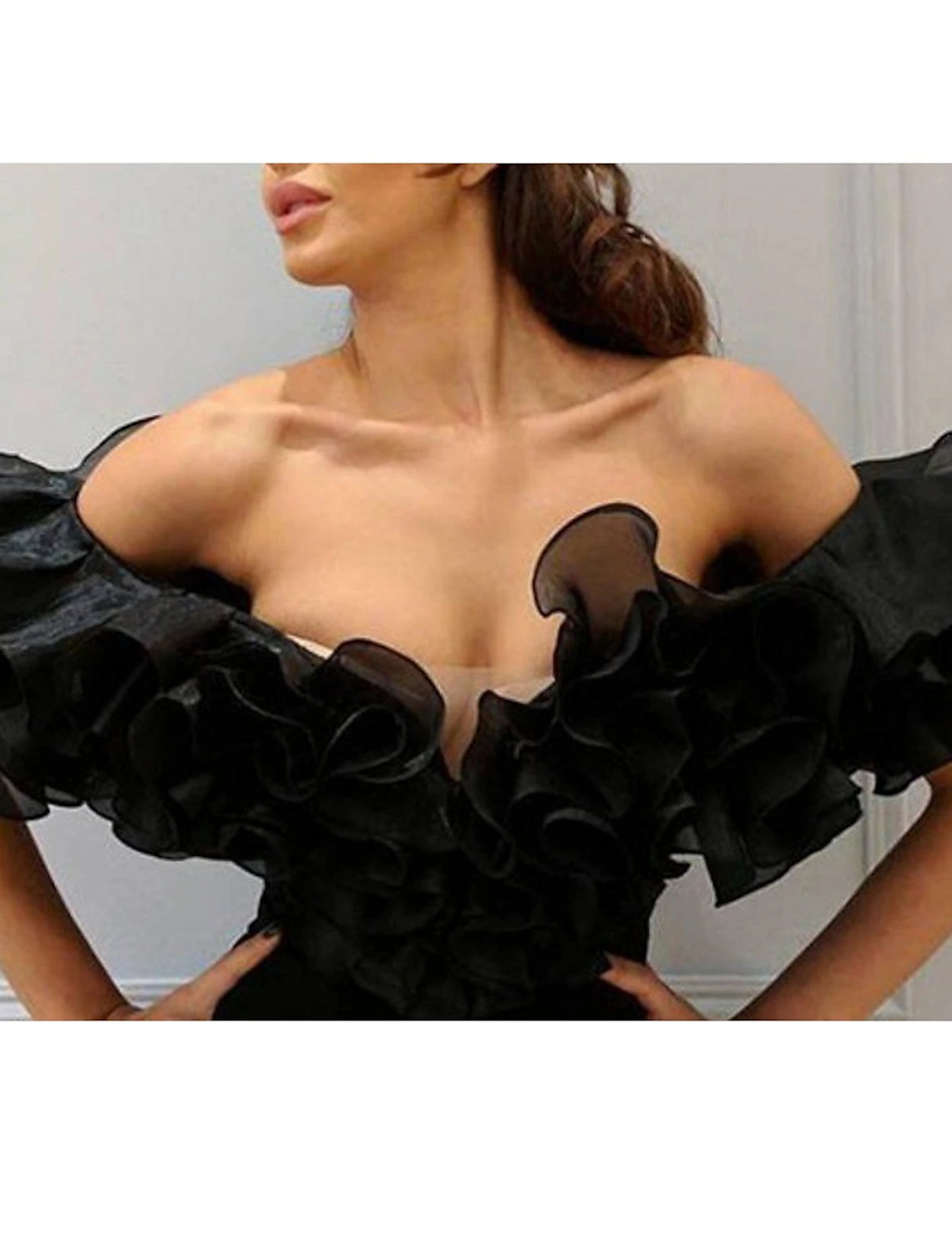 Wholesa  Sheath / Column Elegant Prom Formal Evening Dress Off Shoulder Short Sleeve Floor Length Chiffon with Split Front Cascading Ruffles