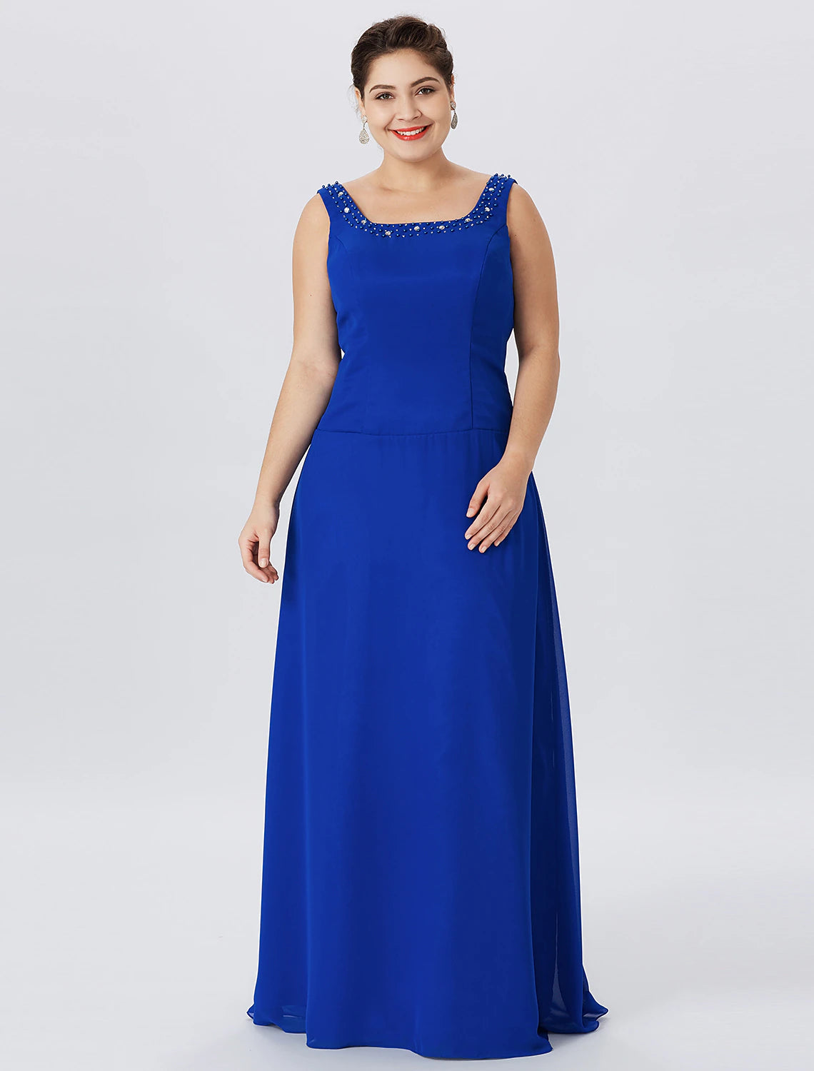 wholesale  A-Line Mother of the Bride Dress Formal Classic & Timeless Elegant & Luxurious Plus Size Straps Floor Length Chiffon Lace Long Sleeve Wrap Included with Pearls Crystals