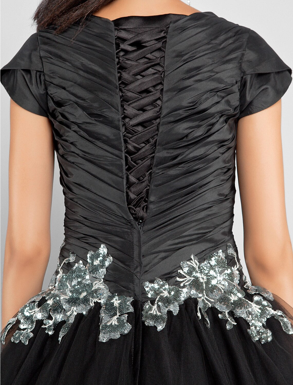 wholesale  Ball Gown Little Black Dress Dress Prom Formal Evening Ankle Length Short Sleeve Jewel Neck Taffeta with Appliques Side Draping