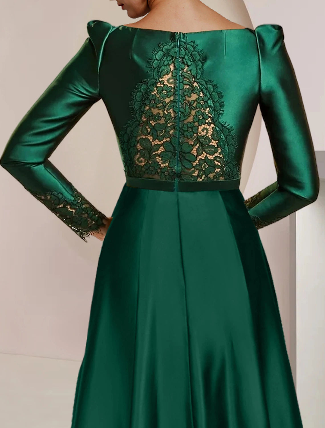 wholesale  A-Line Mother of the Bride Dress Wedding Guest Party Elegant High Low Scoop Neck Asymmetrical Tea Length Satin Lace Long Sleeve with Pleats