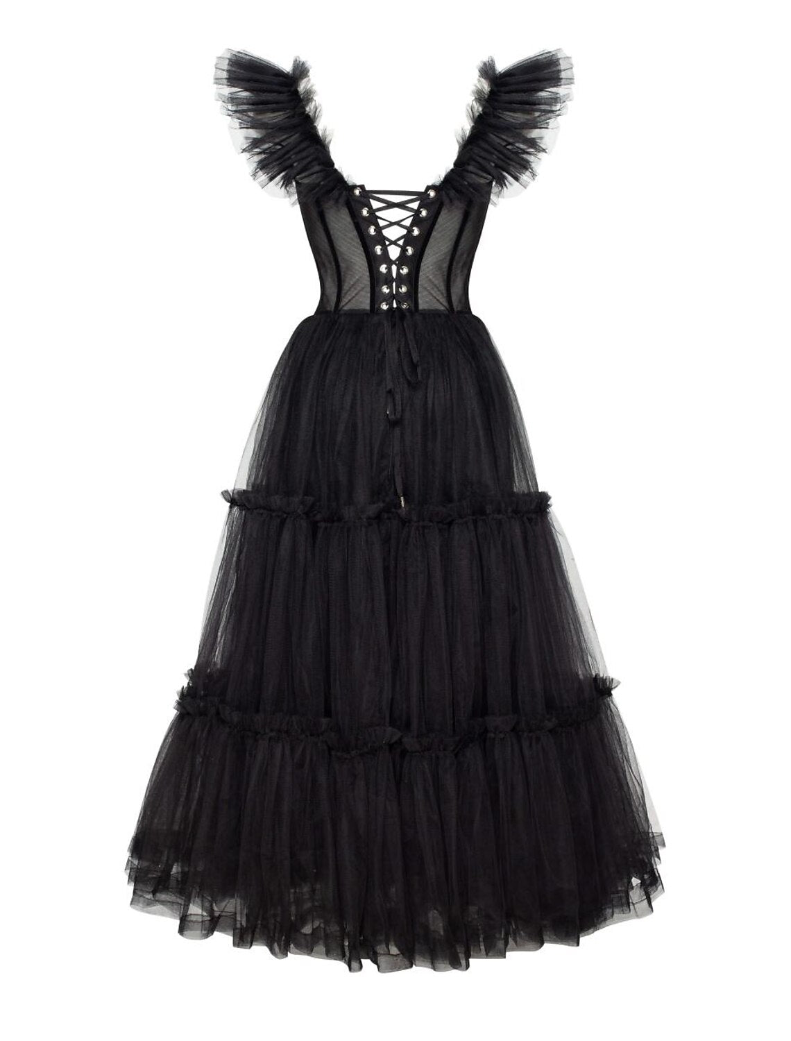 wholesale A-Line Prom Black Dress Vintage Dress Masquerade Ankle Length Sleeveless Sweetheart Wednesday Addams Family Tulle Crisscross Back with Pleats Ruffles