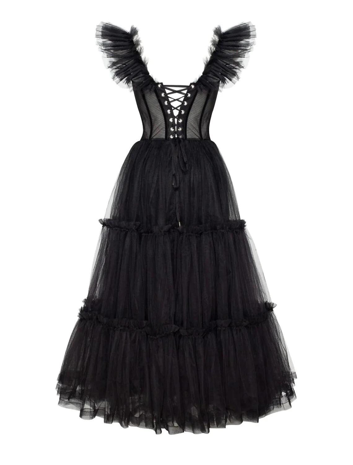 Wholesa A-Line Prom Dresses Gothic Dress Masquerade Ankle Length Sleeveless Sweetheart Wednesday Addams Family Tulle Crisscross Back with Pleats Ruffles