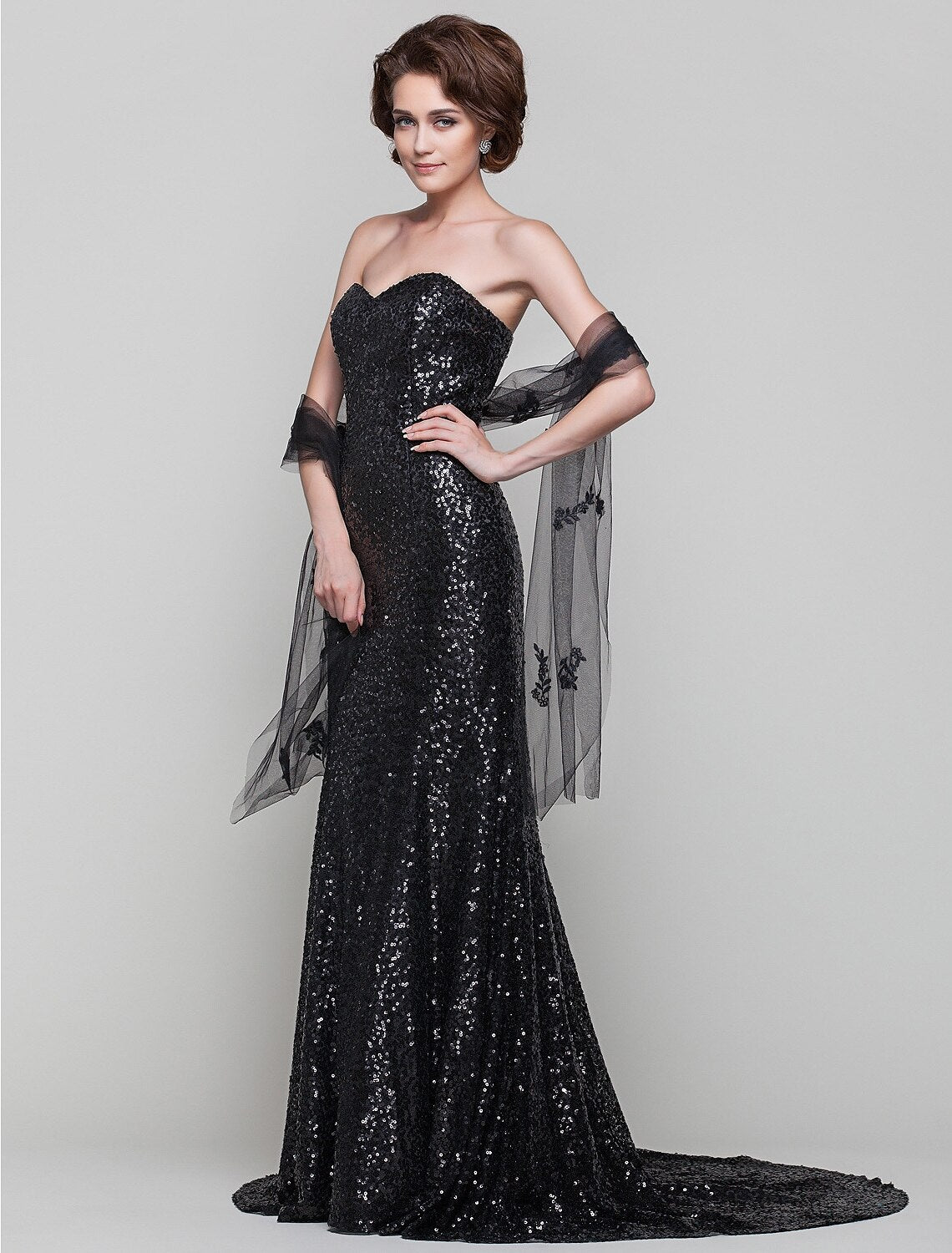 wholesale  Sheath / Column Mother of the Bride Dress Wrap Included Sweetheart Neckline Strapless Sweep / Brush Train Sequined Sleeveless with Sequin