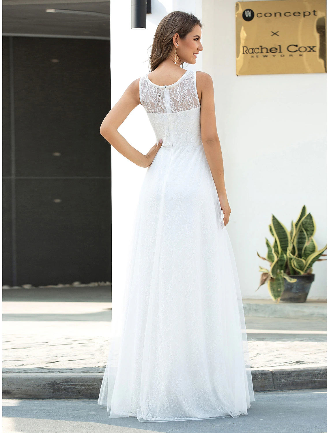 wholesale  Beach Wedding Dresses A-Line Scoop Neck Sleeveless Floor Length Lace Bridal Gowns With Lace