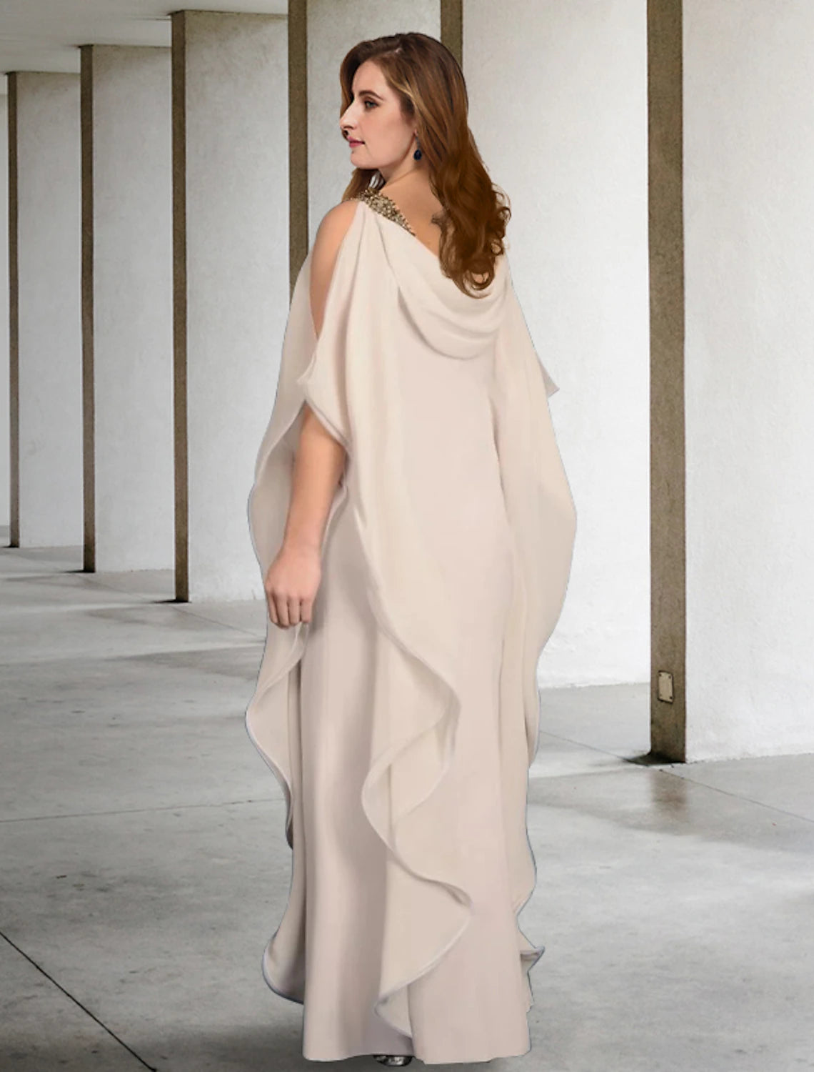 wholesale  Sheath / Column Mother of the Bride Dresses Plus Size Hide Belly Curve Elegant Dress Formal Floor Length Sleeveless Jewel Neck Chiffon with Beading Ruffles