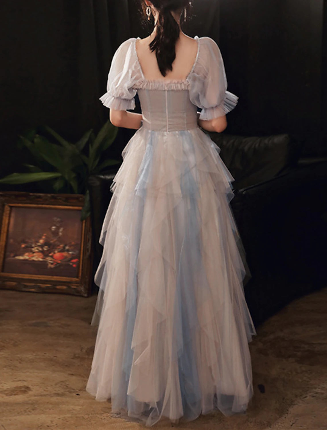 Wholesa A-Line Prom Dresses Color Block Dress Wedding Party Dress Birthday Floor Length Half Sleeve Scoop Neck Tulle with Pleats Ruffles