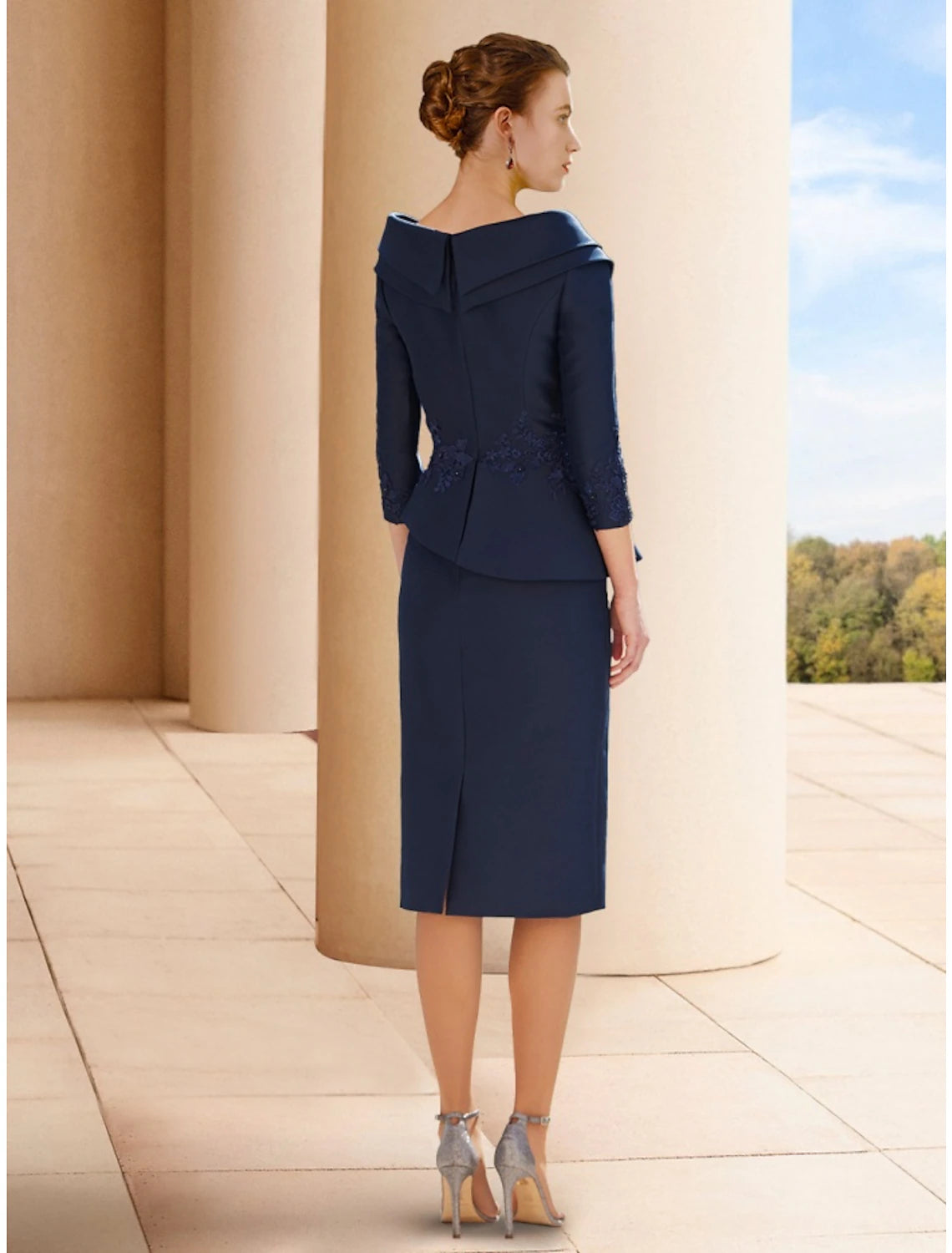 Wholesa A-Line Mother of the Bride Dress Wedding Guest Elegant Petite V Neck Knee Length Satin 3/4 Length Sleeve with Split Front Ruching