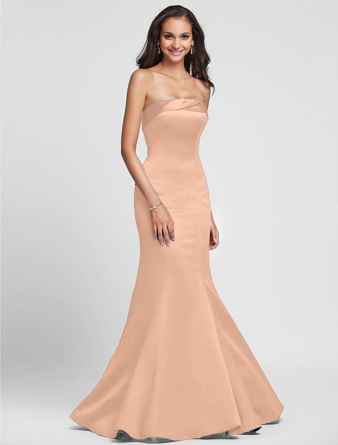 Wholesa  Mermaid / Trumpet Bridesmaid Dress Strapless Sleeveless Lace Up Floor Length Satin with Side Draping