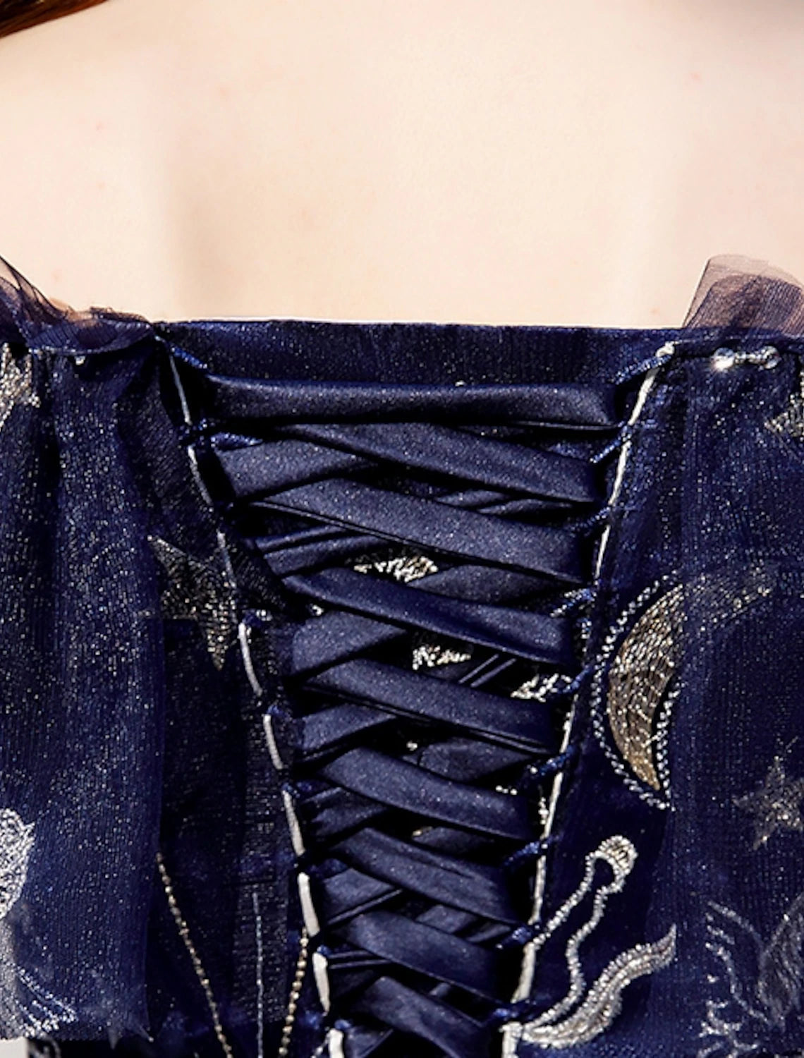 wholesale  A-Line Fairy Prom Dress Sparkle Party Dress Off Shoulder Short Sleeve Floor Length Tulle with Sequins Embroidery