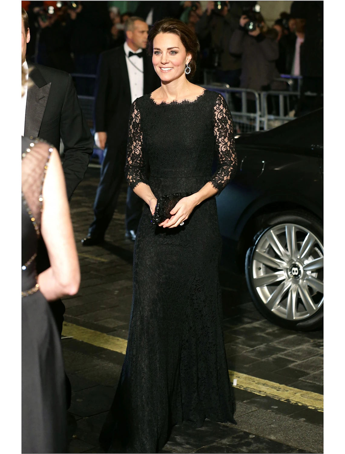 Wholesa A-Line Elegant Formal Evening Dress Jewel Neck 3/4 Length Sleeve Floor Length Lace with Lace Insert