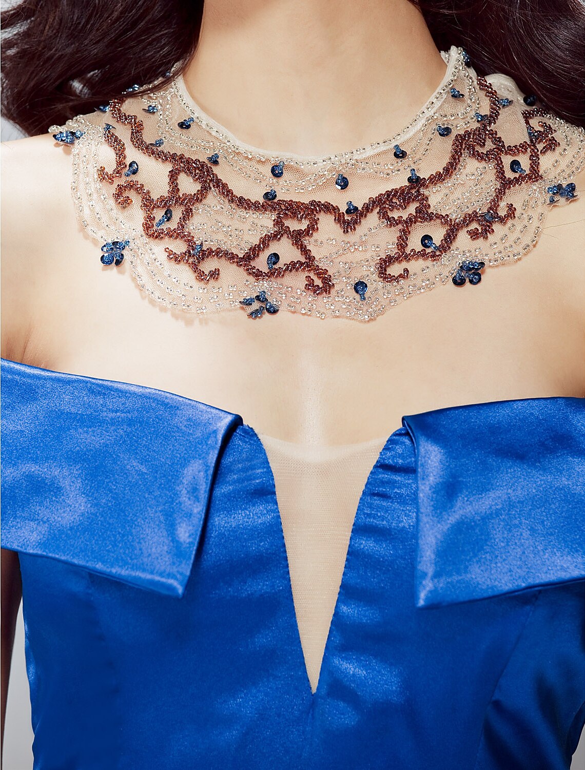 Wholesa Mermaid / Trumpet Beautiful Back Dress Formal Evening Sweep / Brush Train Short Sleeve Off Shoulder Stretch Satin with Crystals Beading