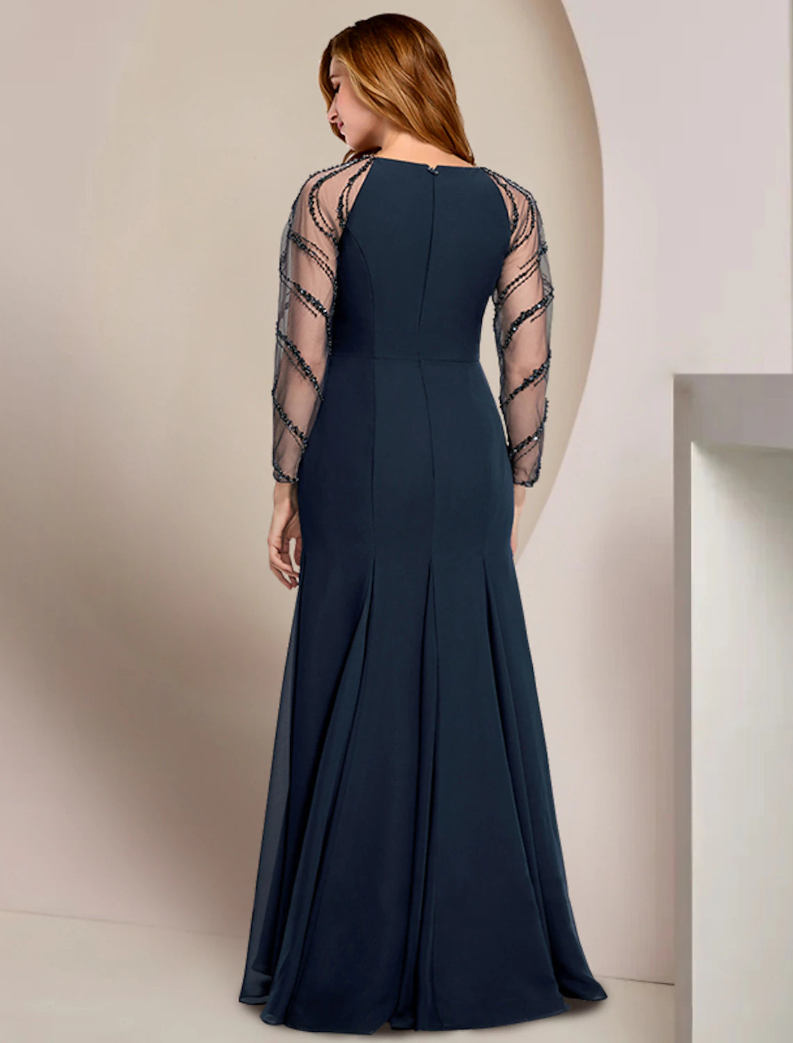 wholesale  Mother of the Bride Dresses Plus Size Curve Hide Belly Wedding Guest Vintage Elegant V Neck Floor Length Chiffon Long Sleeve with Pleats Sequin
