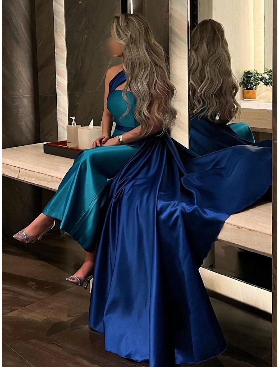 Wholesa A-Line Evening Gown Elegant Dress Formal Court Train Sleeveless Halter Neck Satin with Pleats