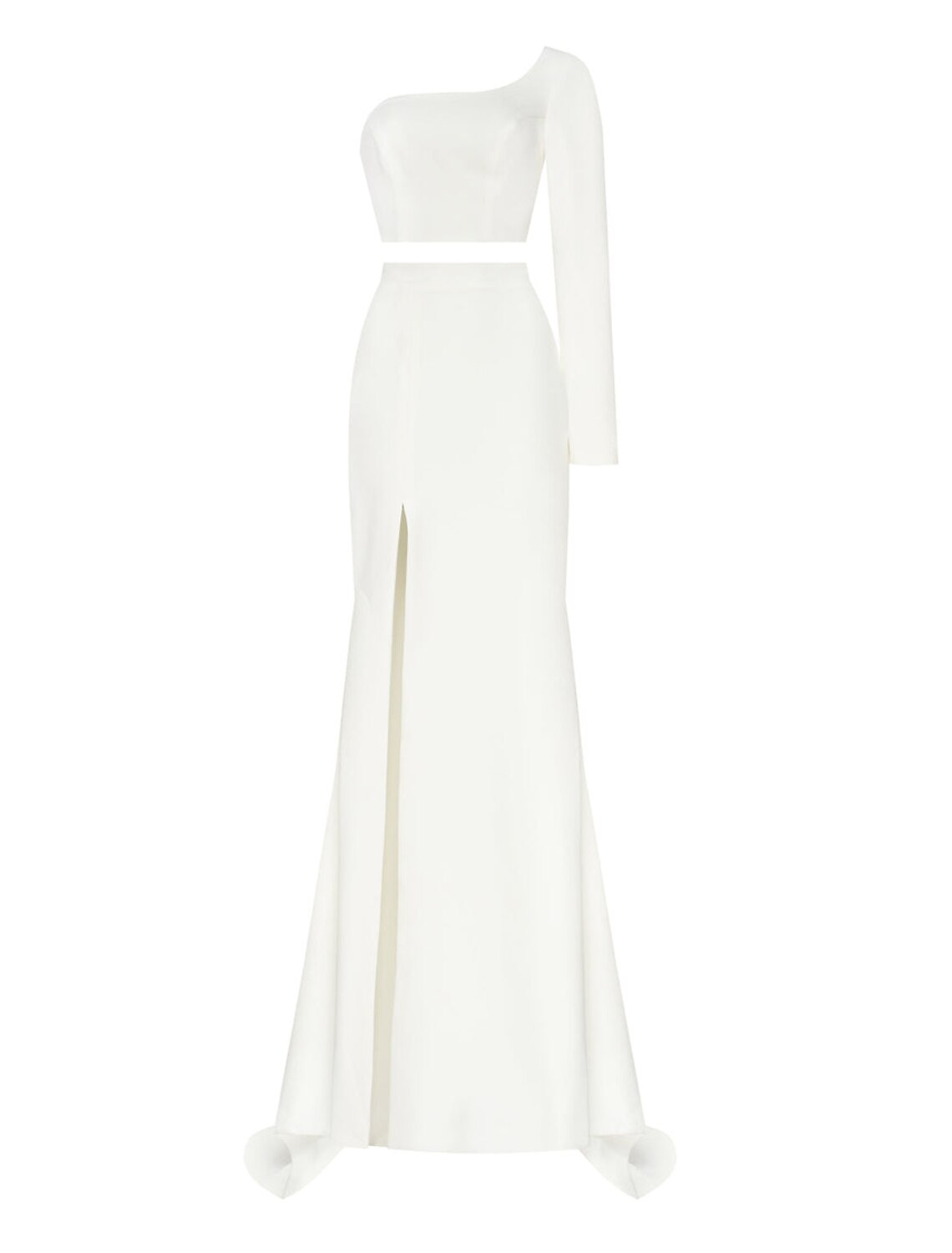 wholesale  Sheath / Column Minimalist Sexy Prom Birthday Dress One Shoulder Long Sleeve Court Train Satin with Slit Pure Color