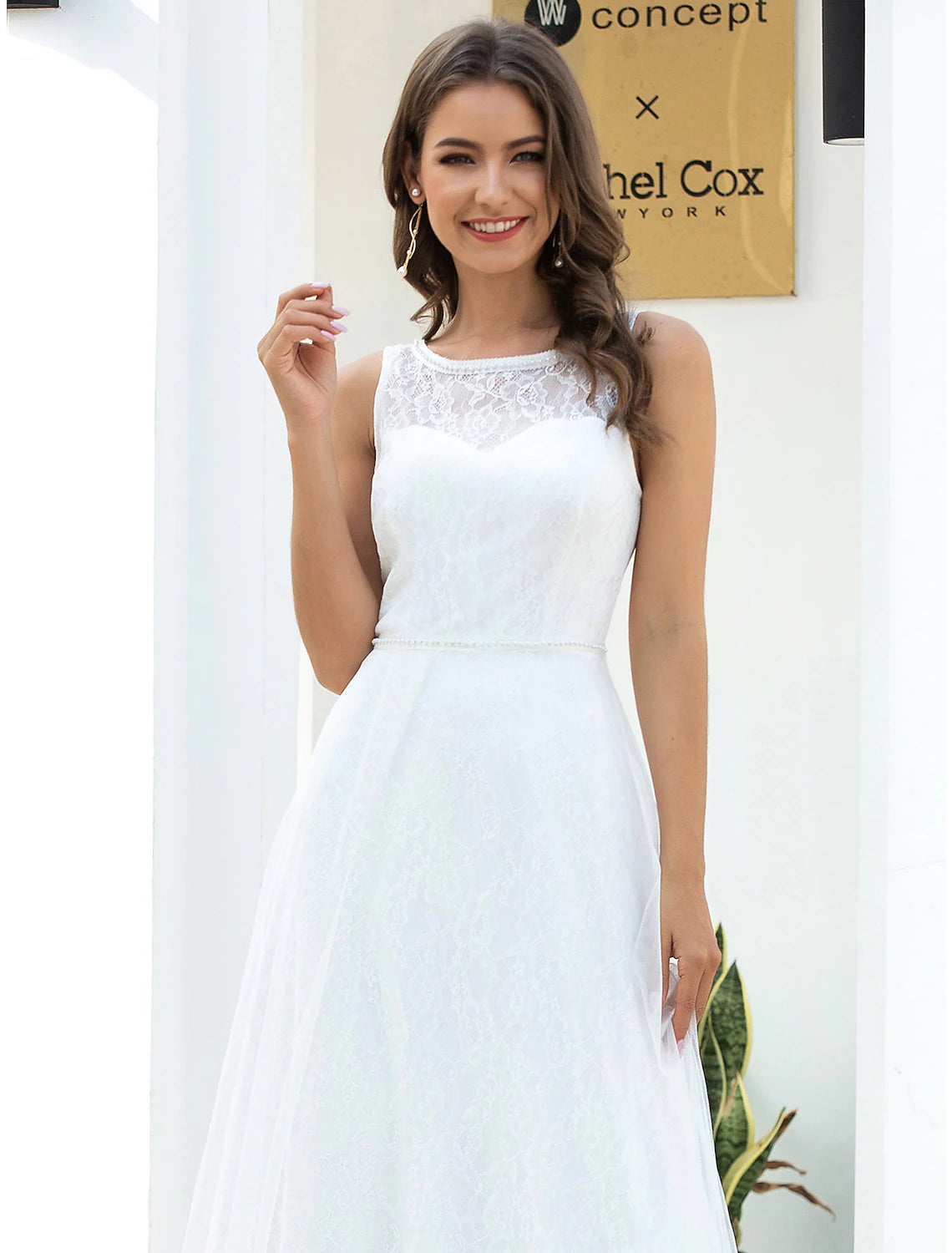 wholesale  Beach Wedding Dresses A-Line Scoop Neck Sleeveless Floor Length Lace Bridal Gowns With Lace