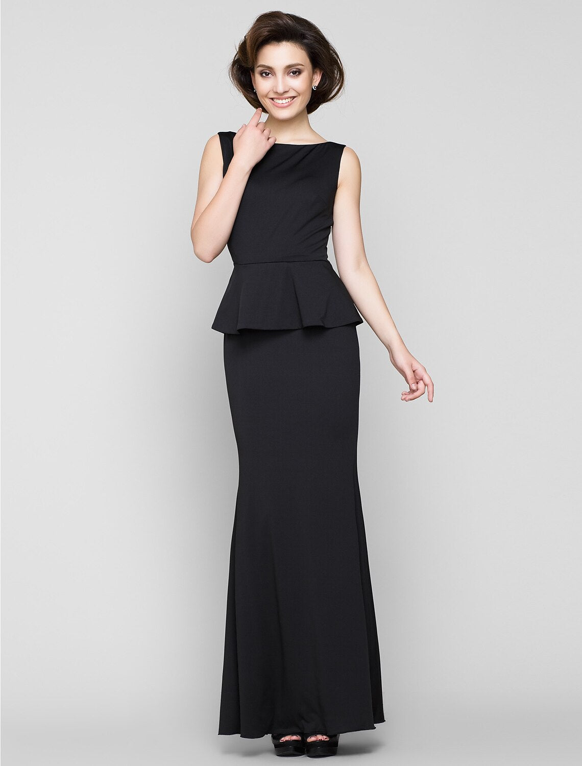 wholesale  Mermaid / Trumpet Mother of the Bride Dress Elegant Scoop Neck Ankle Length Jersey Sleeveless No with Pleats