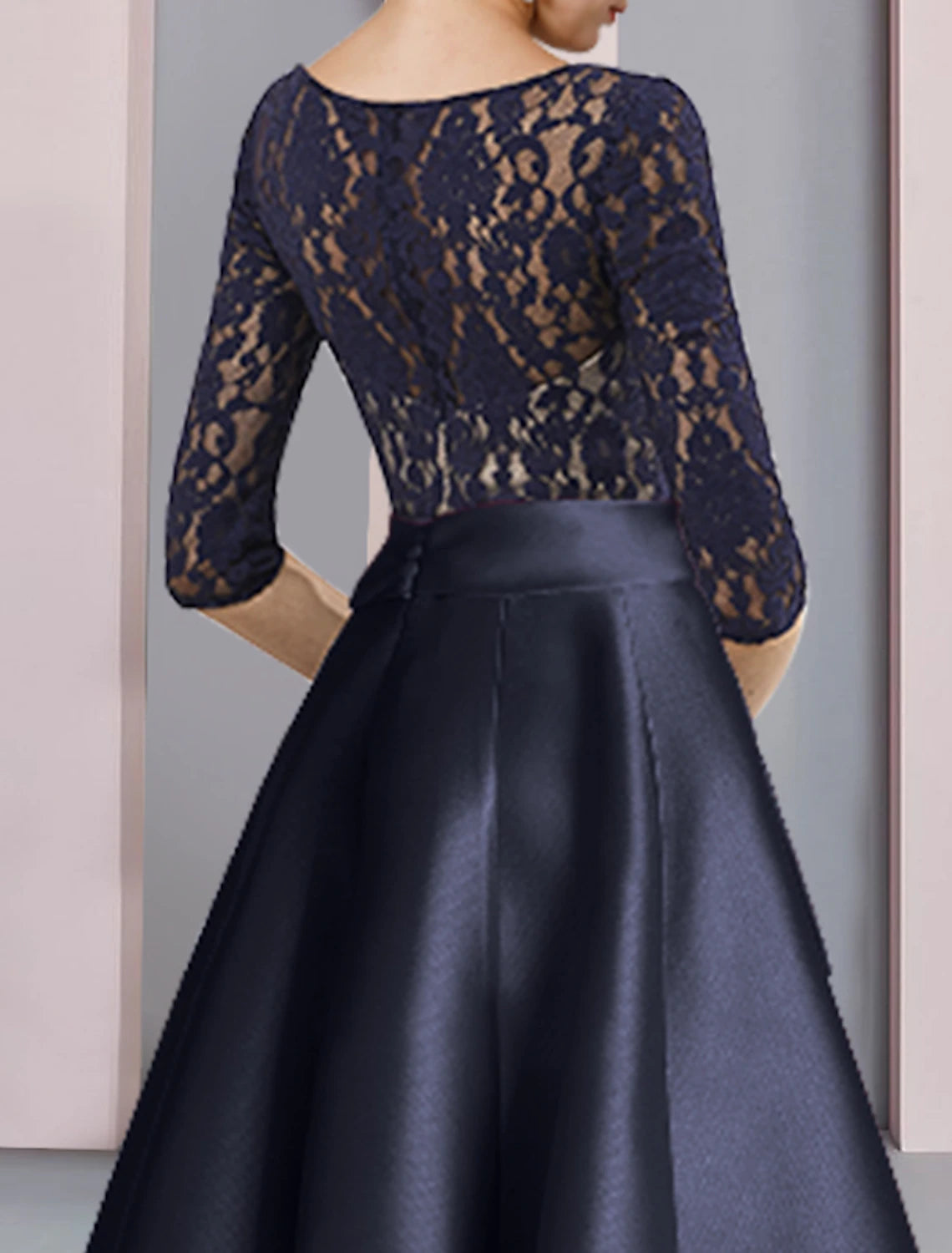 wholesale  A-Line Mother of the Bride Dress Wedding Guest Vintage Elegant V Neck Ankle Length Satin Lace Half Sleeve with Bow(s) Pleats