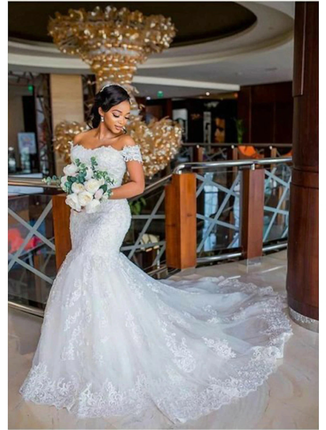 wholesale  Engagement Sexy Formal Fall Wedding Dresses Mermaid / Trumpet Off Shoulder Cap Sleeve Chapel Train Lace Church Bridal Gowns With Appliques