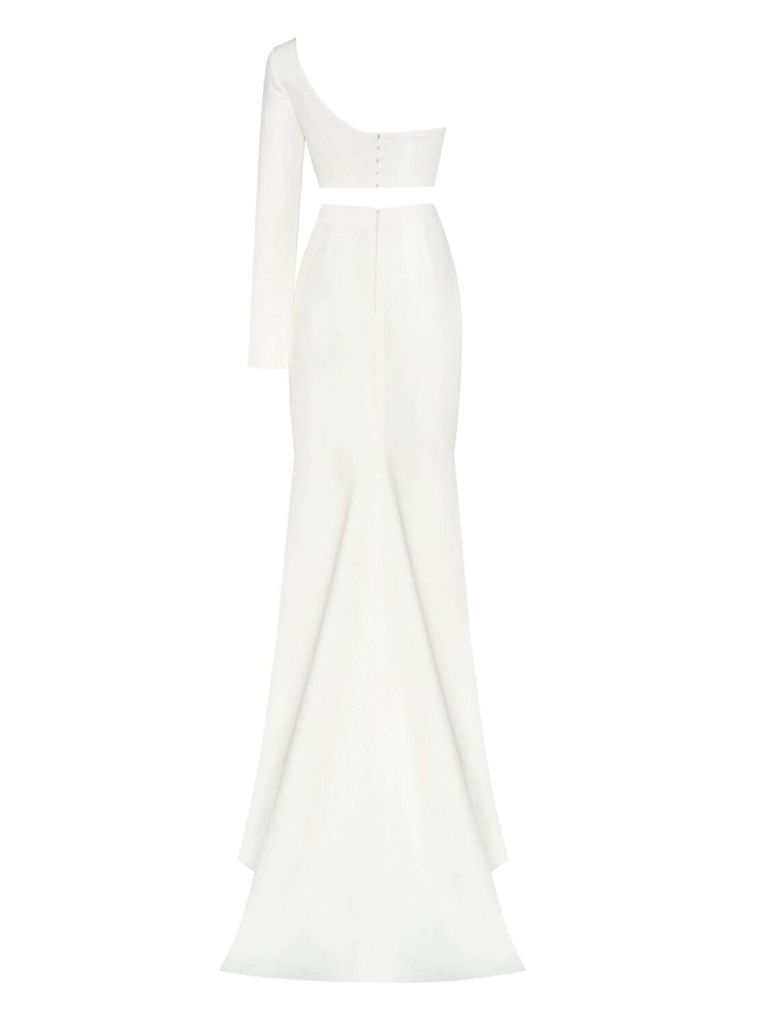 wholesale  Sheath / Column Minimalist Sexy Prom Birthday Dress One Shoulder Long Sleeve Court Train Satin with Slit Pure Color