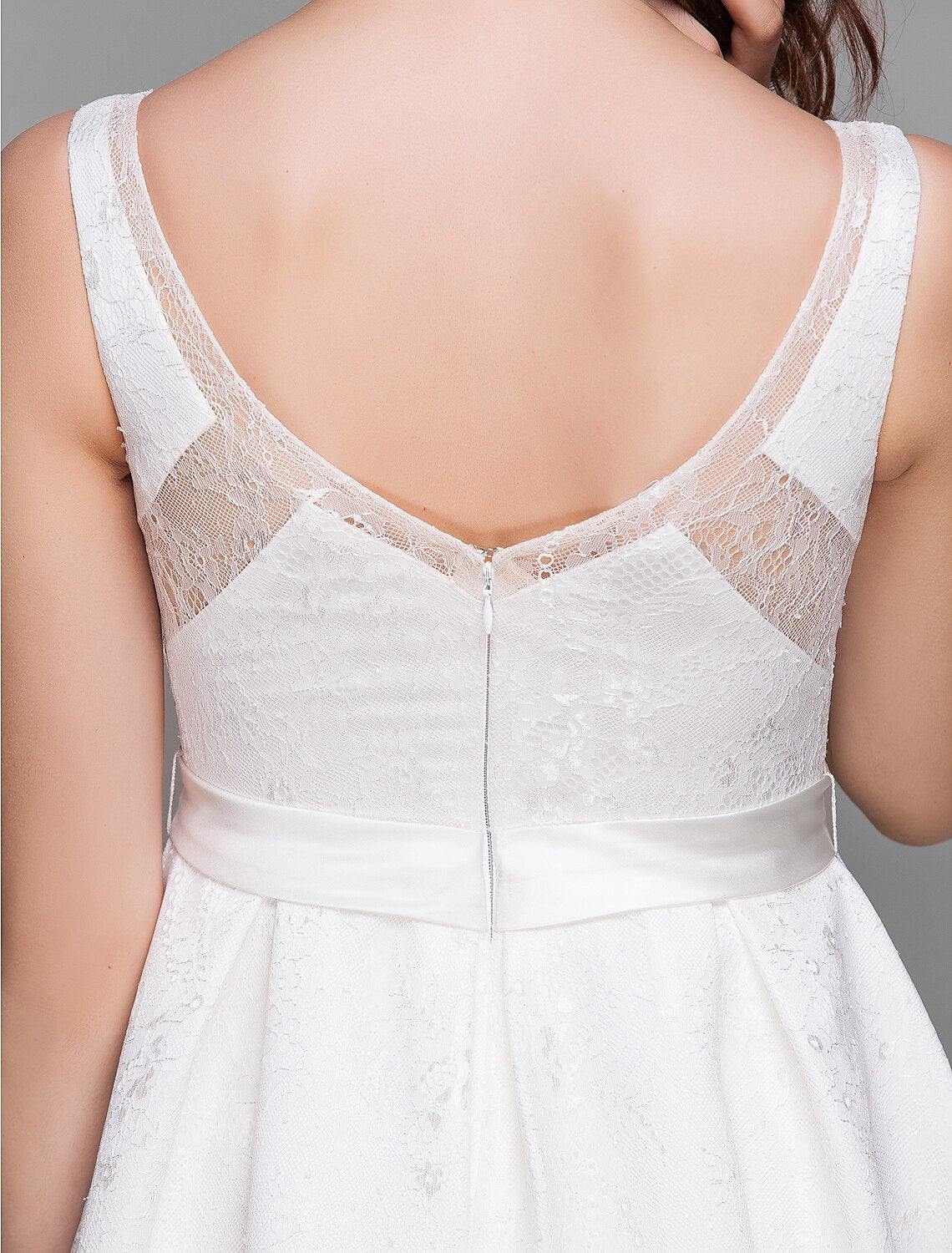 wholesale  A-Line Fit & Flare Cute Dress Holiday Homecoming Short / Mini Sleeveless V Neck Lace with Sash / Ribbon