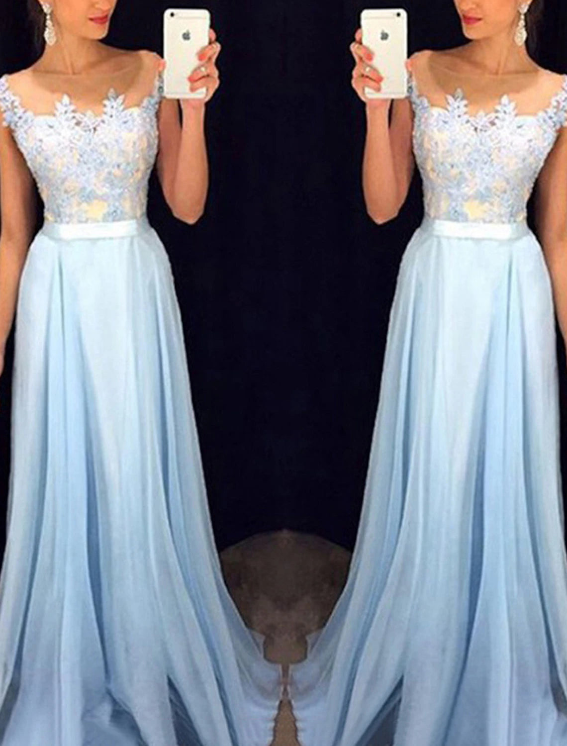 wholesale  A-Line Prom Dresses Color Block Dress Formal Prom Floor Length Sleeveless Jewel Neck Chiffon with Beading Appliques