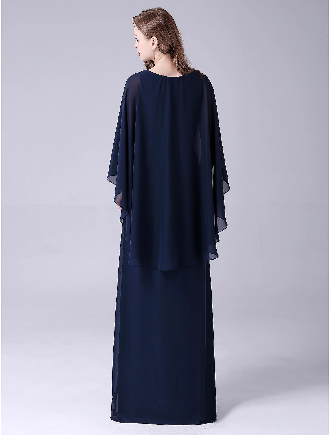 wholesale  A-Line Mother of the Bride Dress Elegant Sweet Jewel Neck Floor Length Chiffon Sleeveless with Crystals Draping