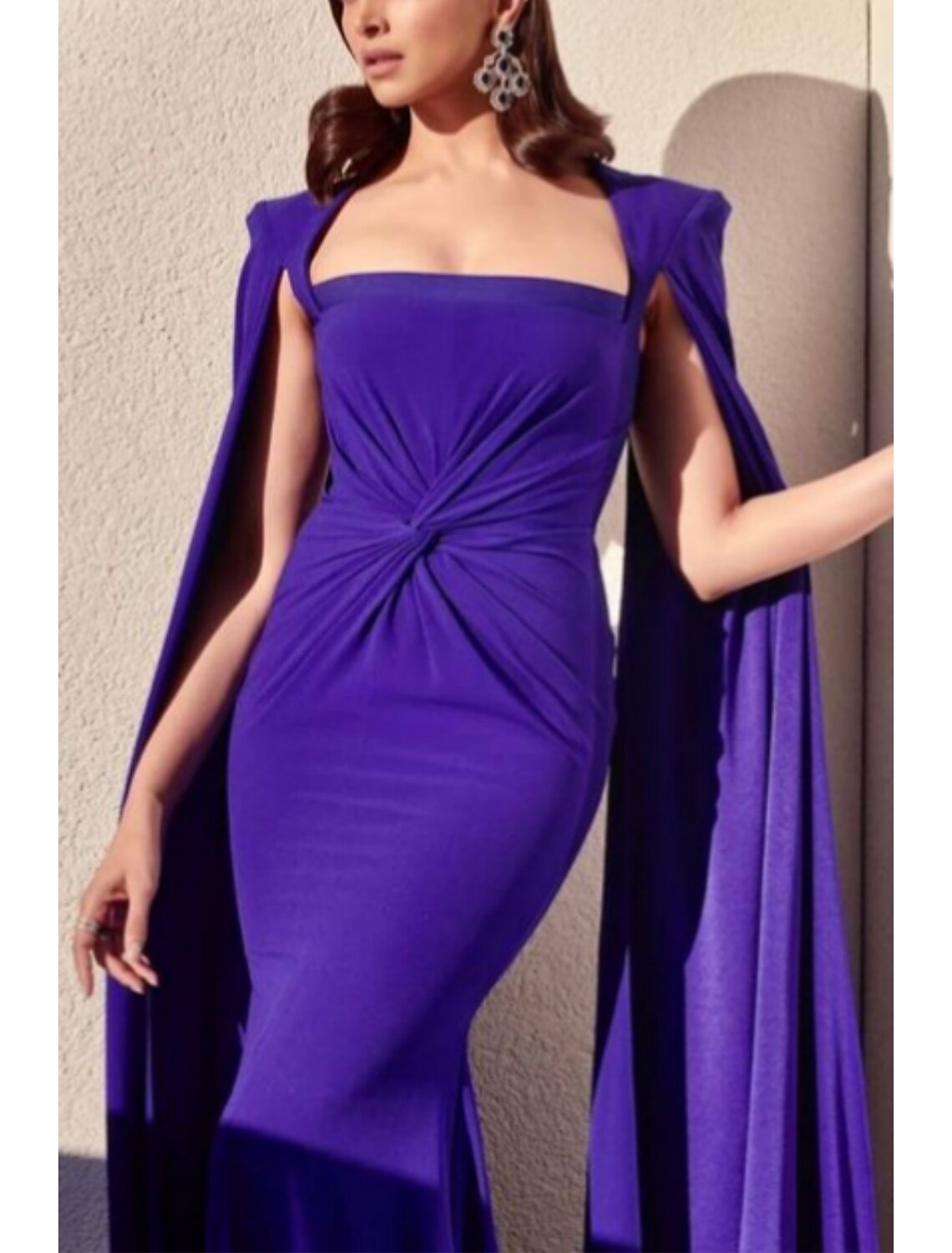 Wholesa  A-Line Evening Gown Elegant Cape Dress Formal Wedding Guest Sweep / Brush Train Sleeveless Square Neck Stretch Fabric with Pleats Ruched
