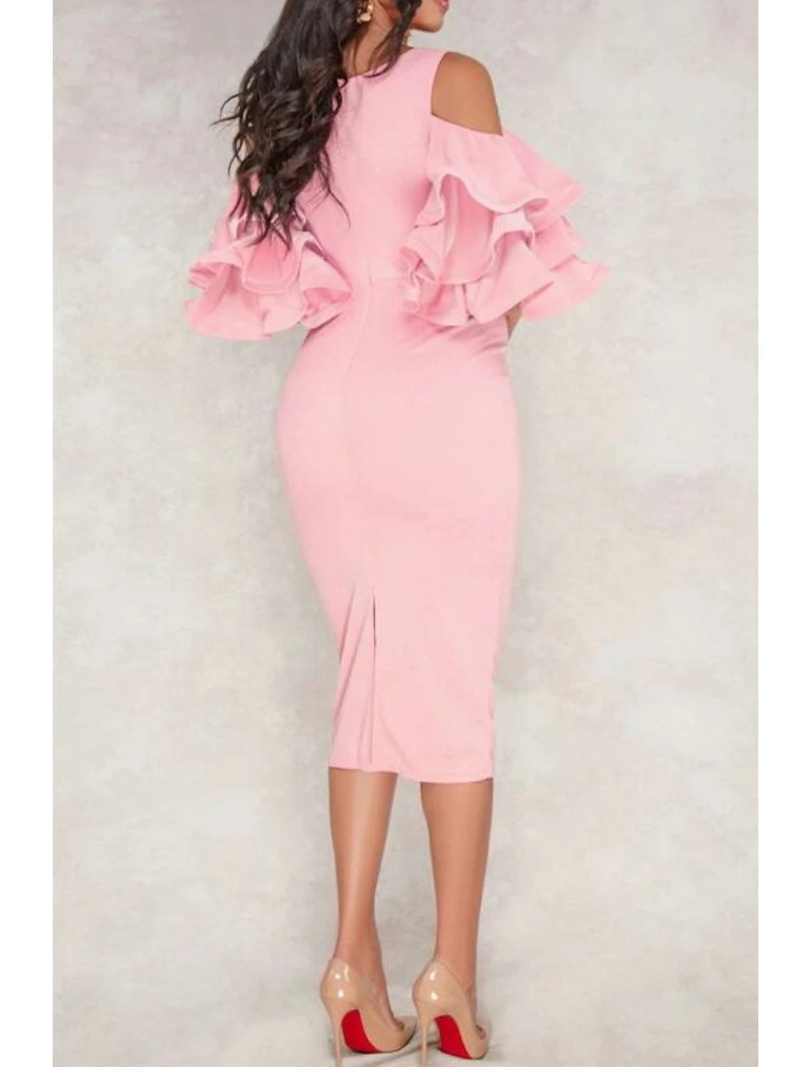 Wholesa Sheath / Column Cocktail Dresses Sexy Dress Valentine's Day Wedding Guest Tea Length Half Sleeve V Neck Polyester with Ruffles