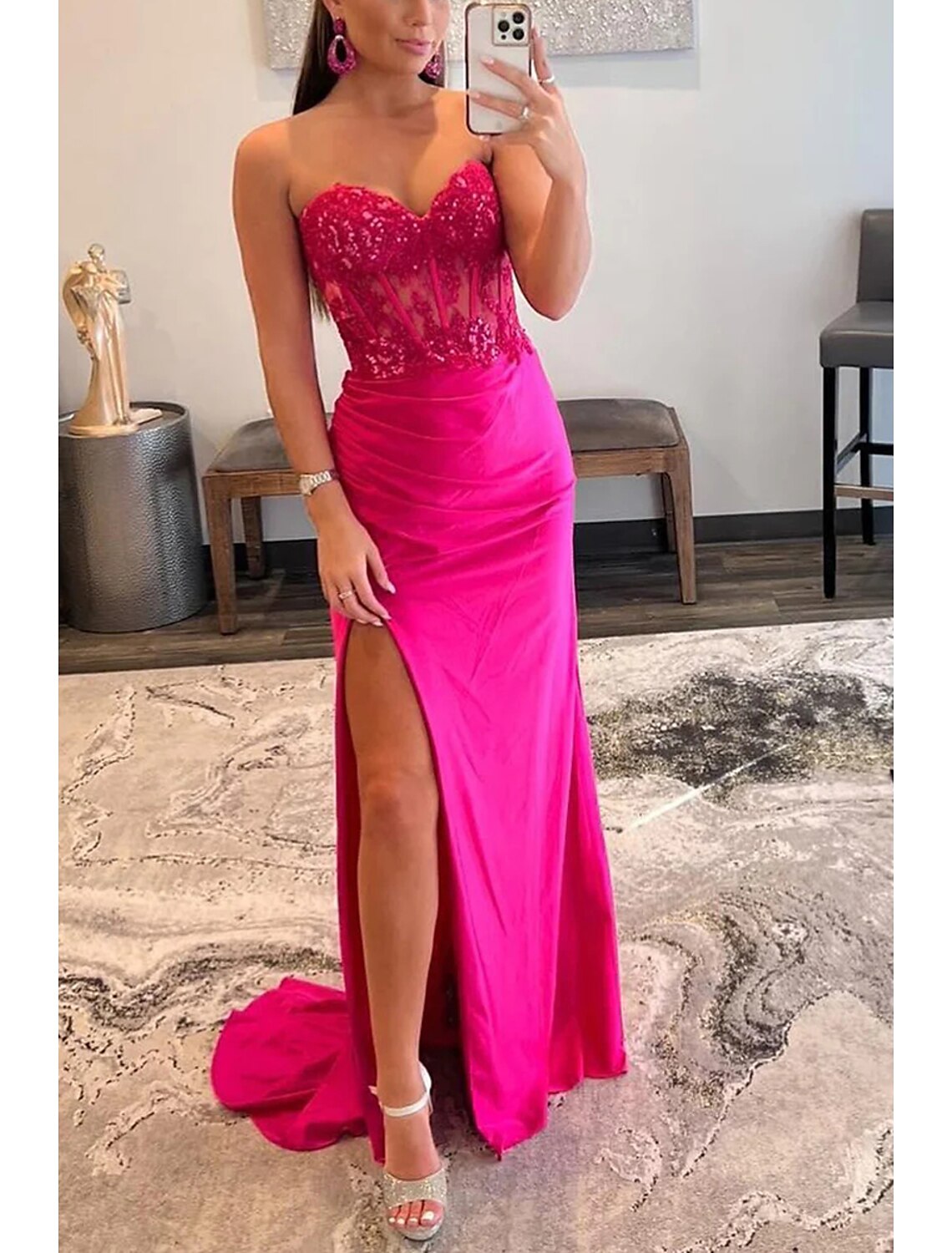 wholesale   Mermaid / Trumpet Prom Dresses Empire Dress Formal Wedding Party Sweep / Brush Train Sleeveless Sweetheart Satin with Appliques