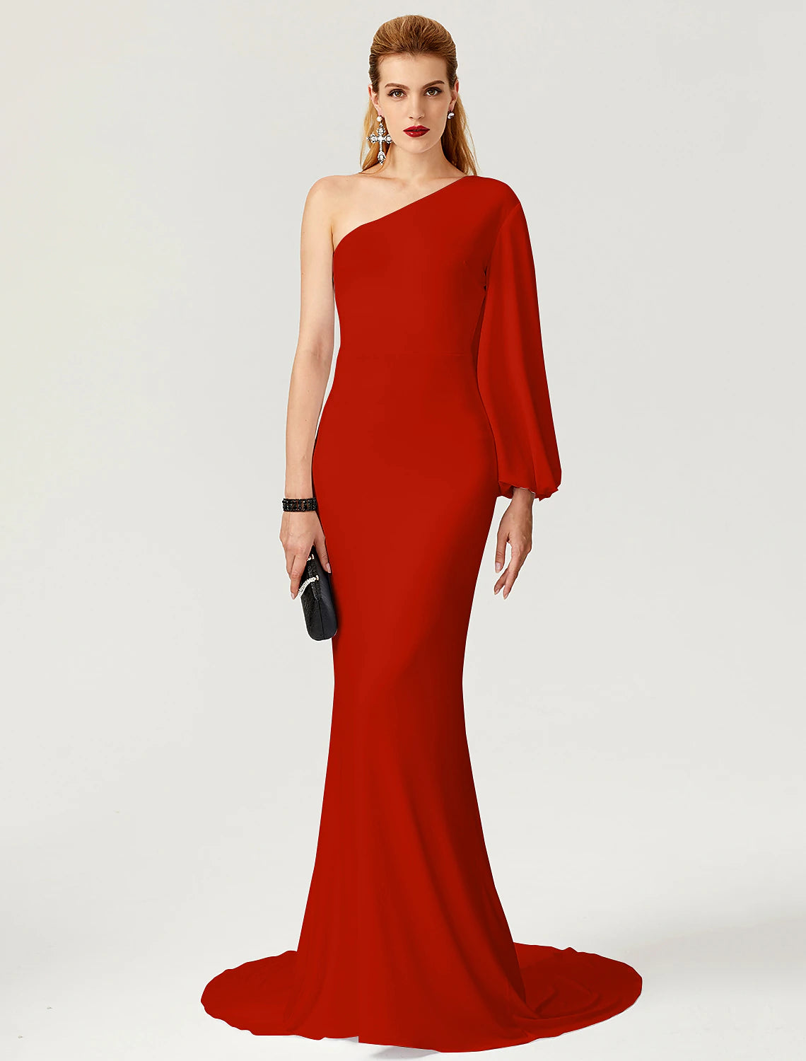 Wholesa Mermaid / Trumpet Celebrity Style Dress Engagement Formal Evening Court Train Long Sleeve One Shoulder Jersey with Pleats