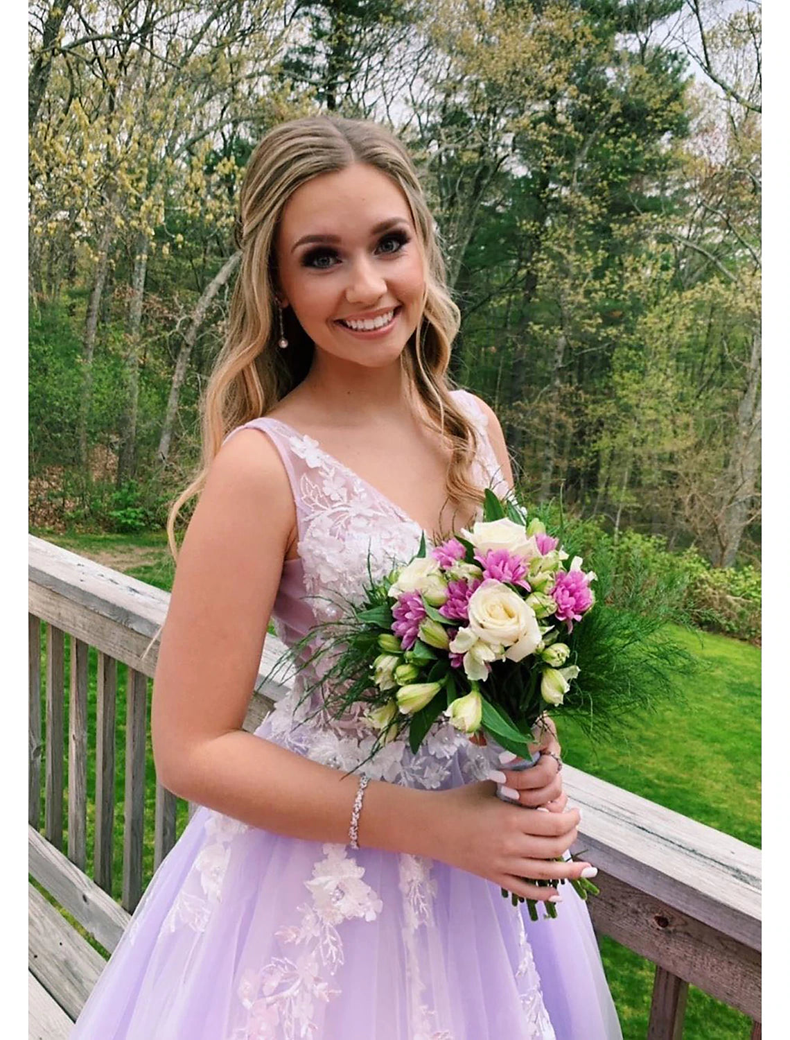 Wholesa Ball Gown A-Line Prom Dresses Color Block Dress Formal Prom Floor Length Sleeveless V Neck Tulle Backless V Back with Beading Appliques